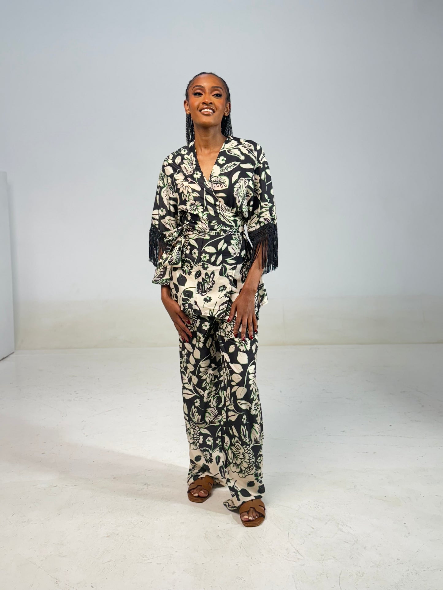 Floral Satin Fringed Wrap Set