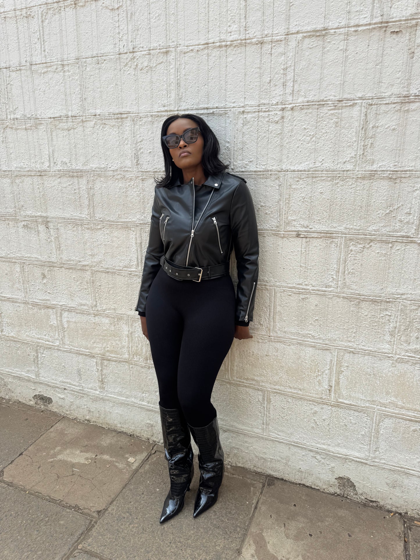 Basic double zipper leather jacket