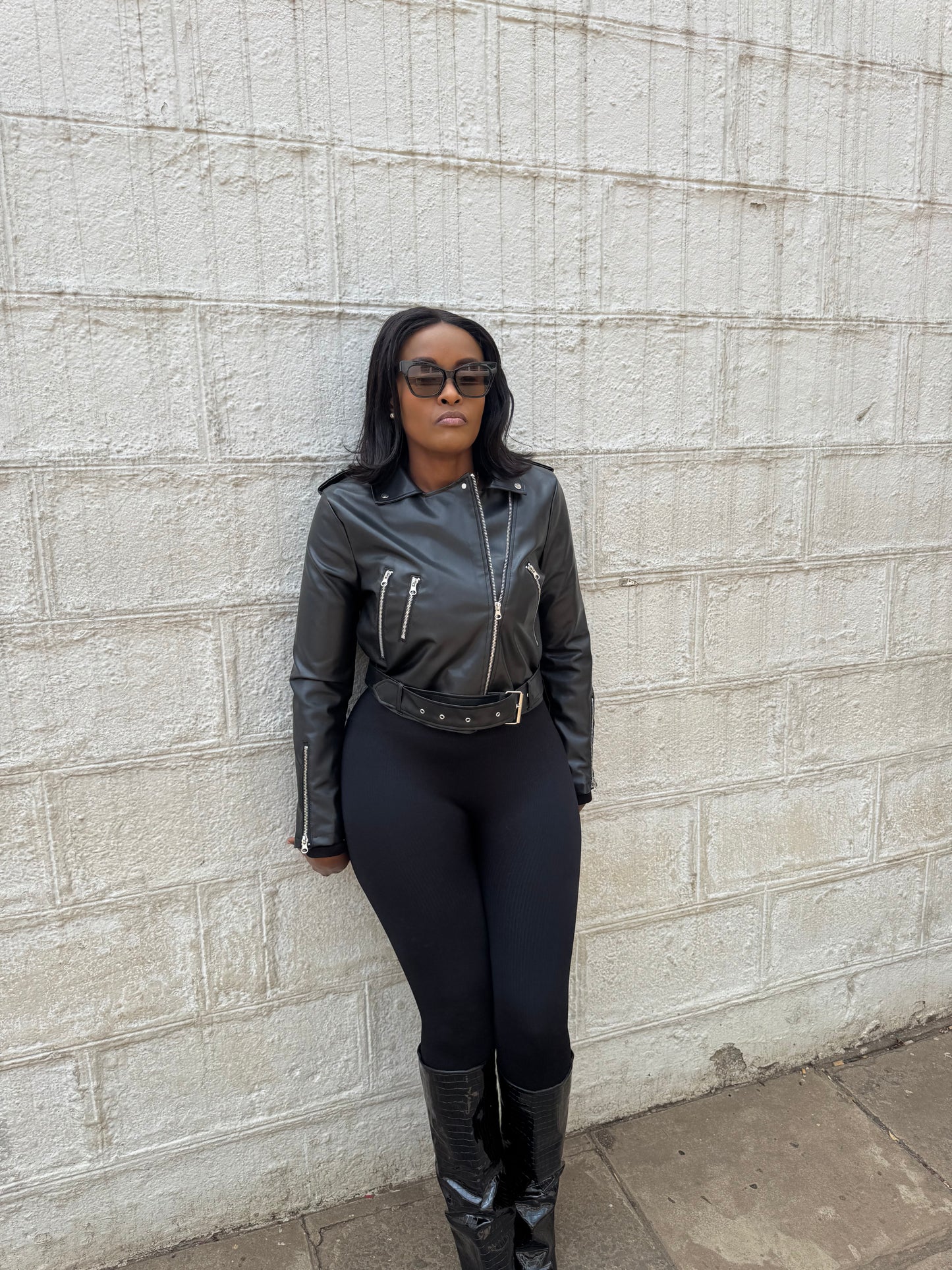 Basic double zipper leather jacket