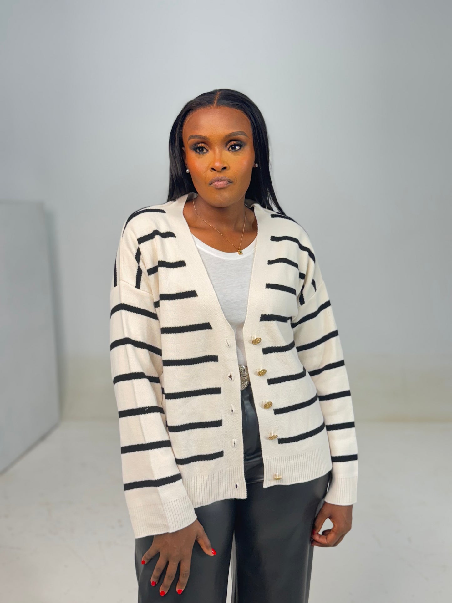 Massimo gold-buttoned striped cardigan