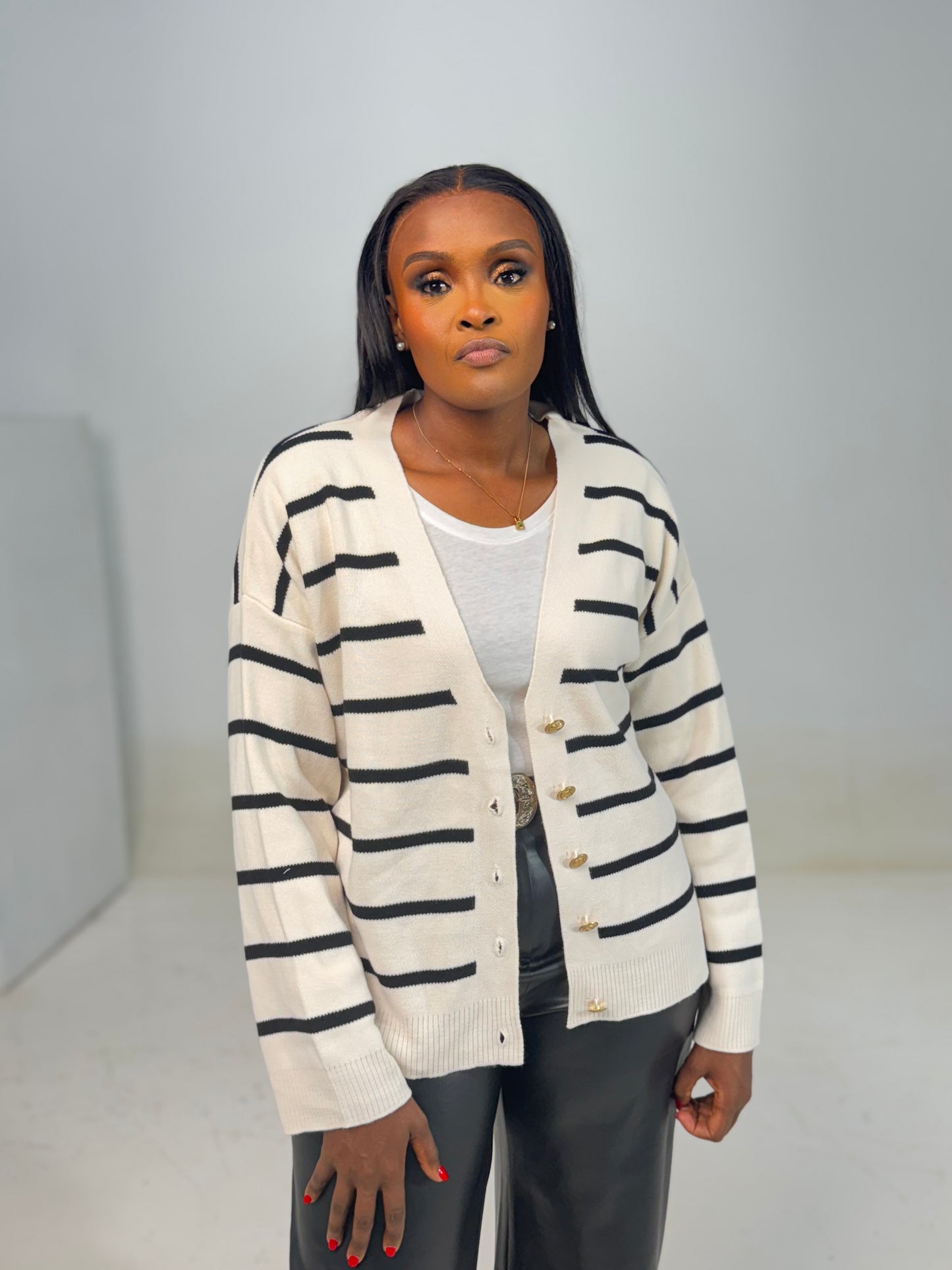 Massimo gold-buttoned striped cardigan