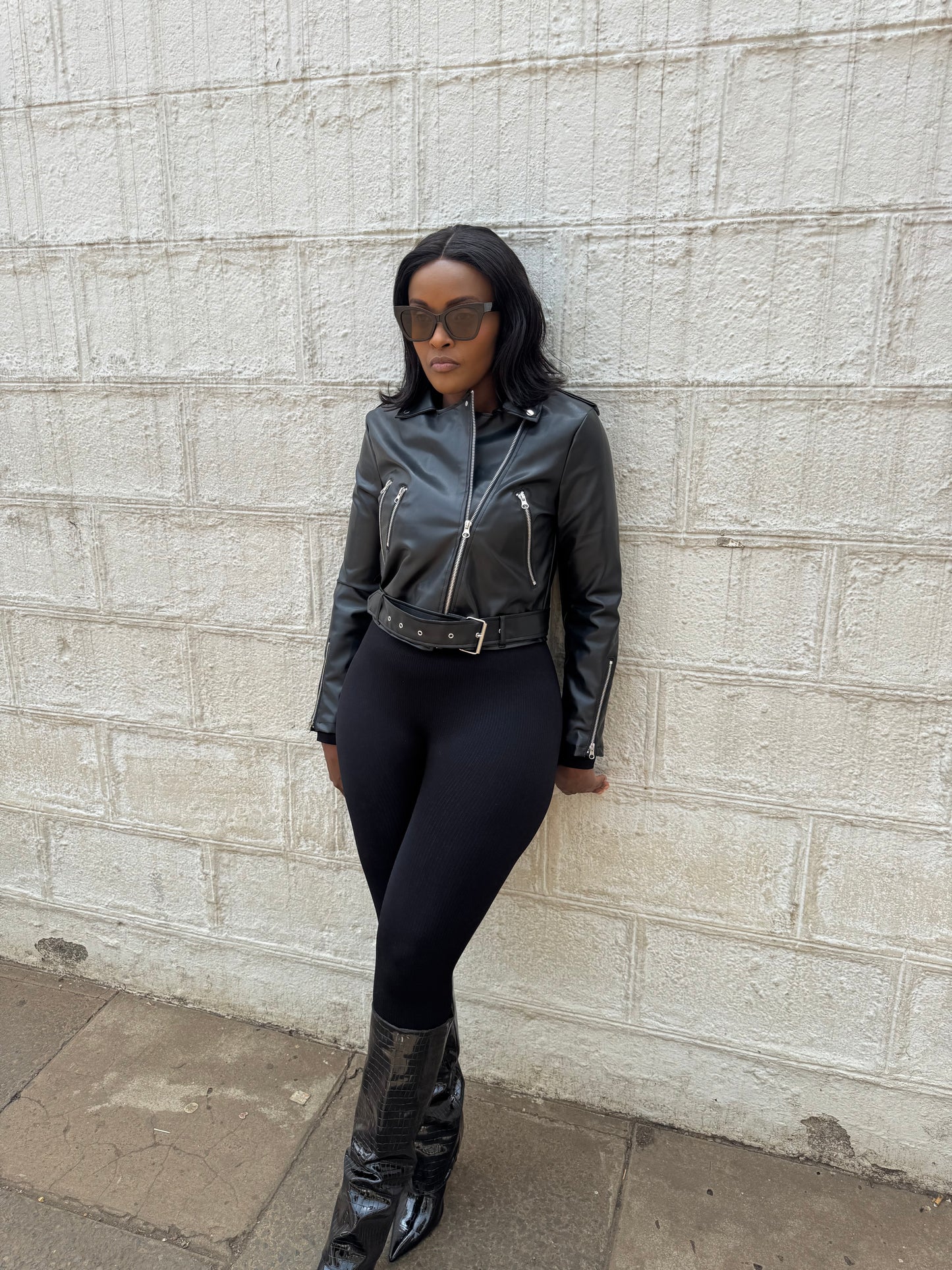 Basic double zipper leather jacket