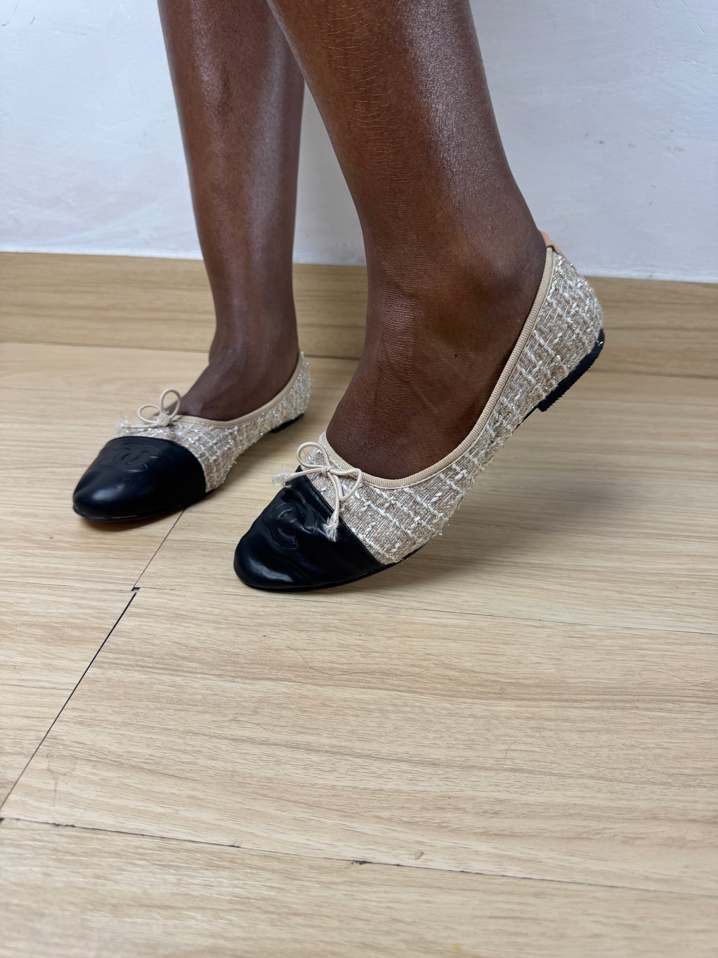 Two-toned Chanel-inspired Tweed Flats