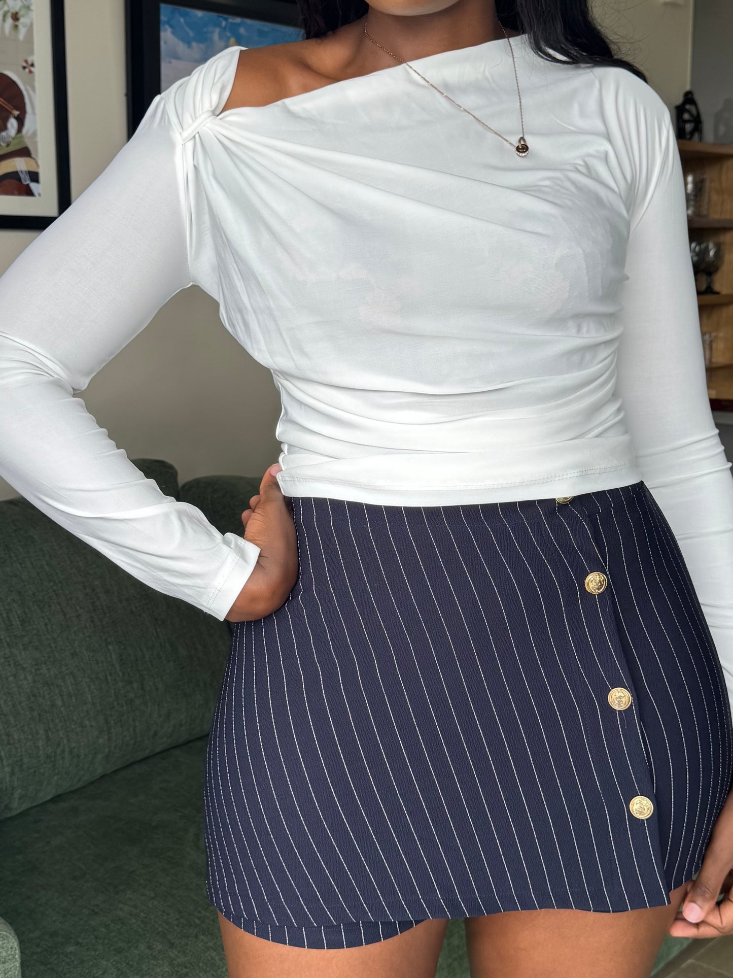 Asymmetrical V-neck Ruched Slinky Top