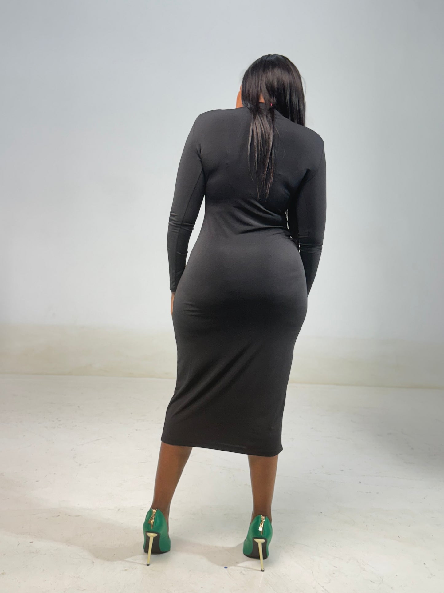 Double Ruched Inverted V Bodycon Midi