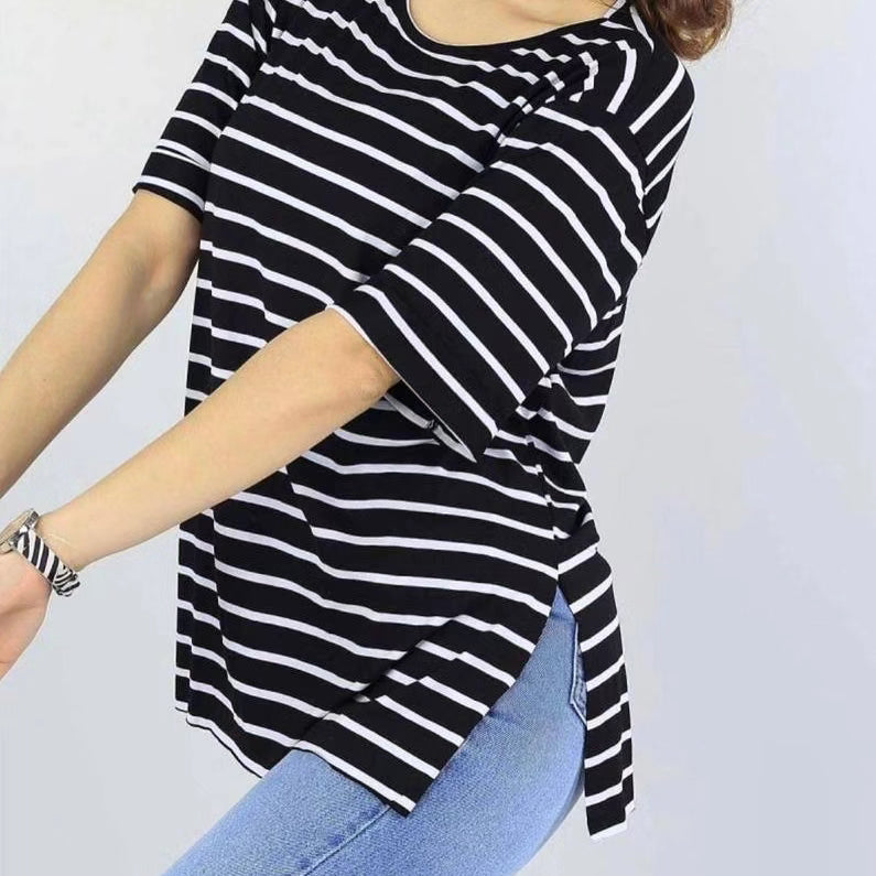 Striped Double Side-Slit Tee