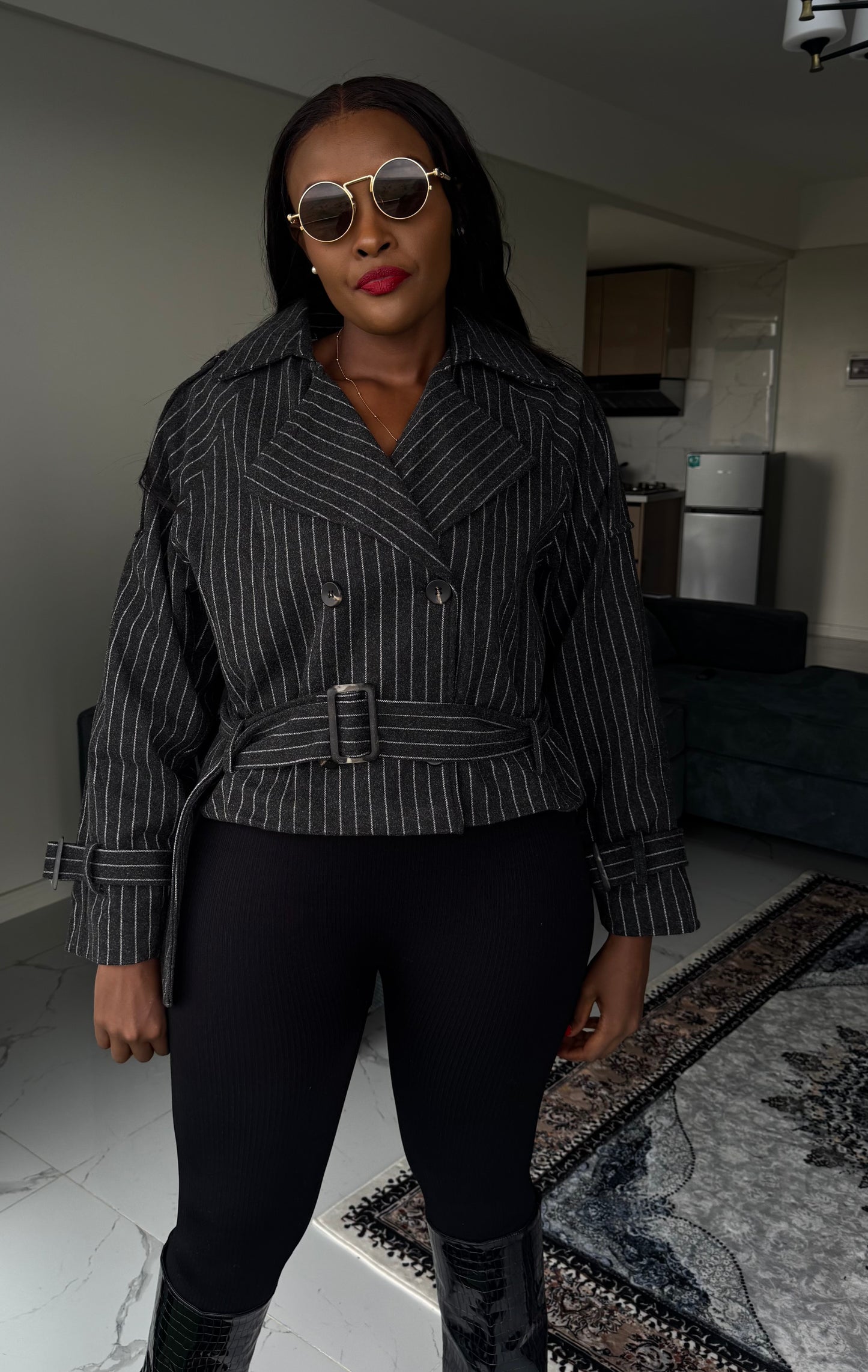 Pinstripe Belted Jacket