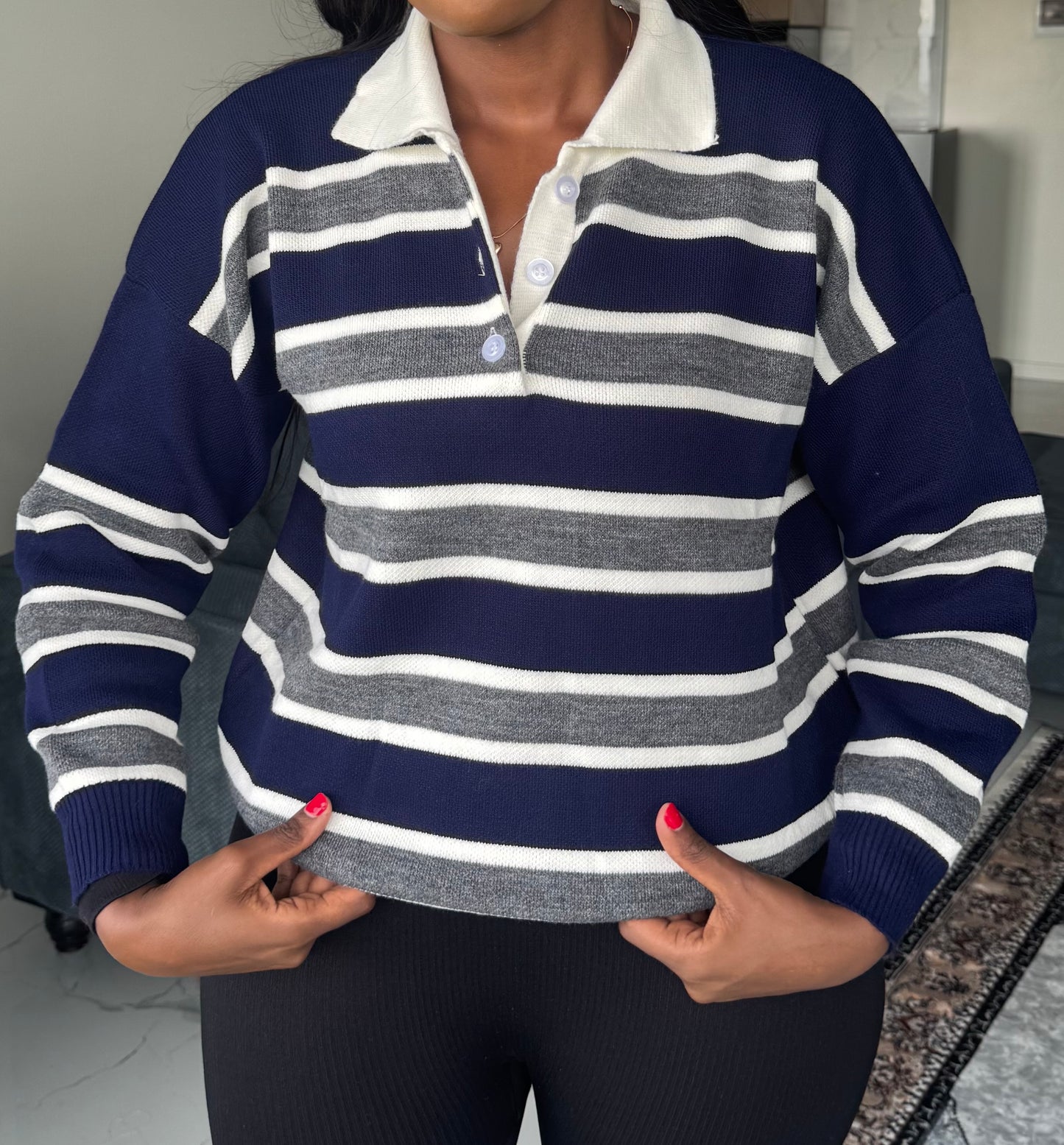 The Striped Polo Buttoned Sweater