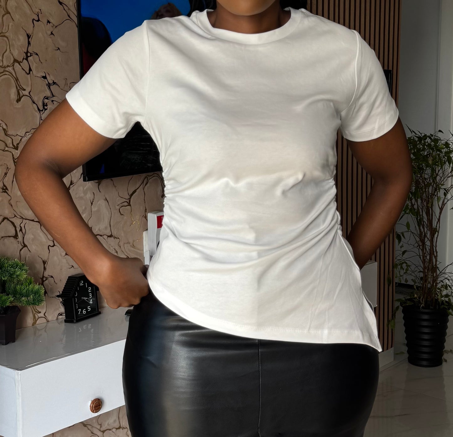 Waist-ruched Asymmetrical Snug Tee