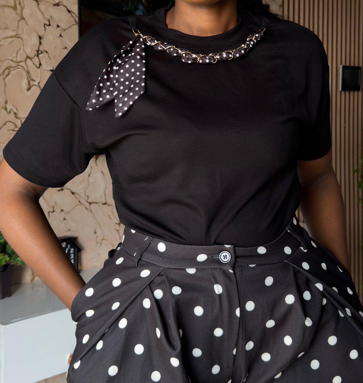 Chained Polka Scarf Neck Tee