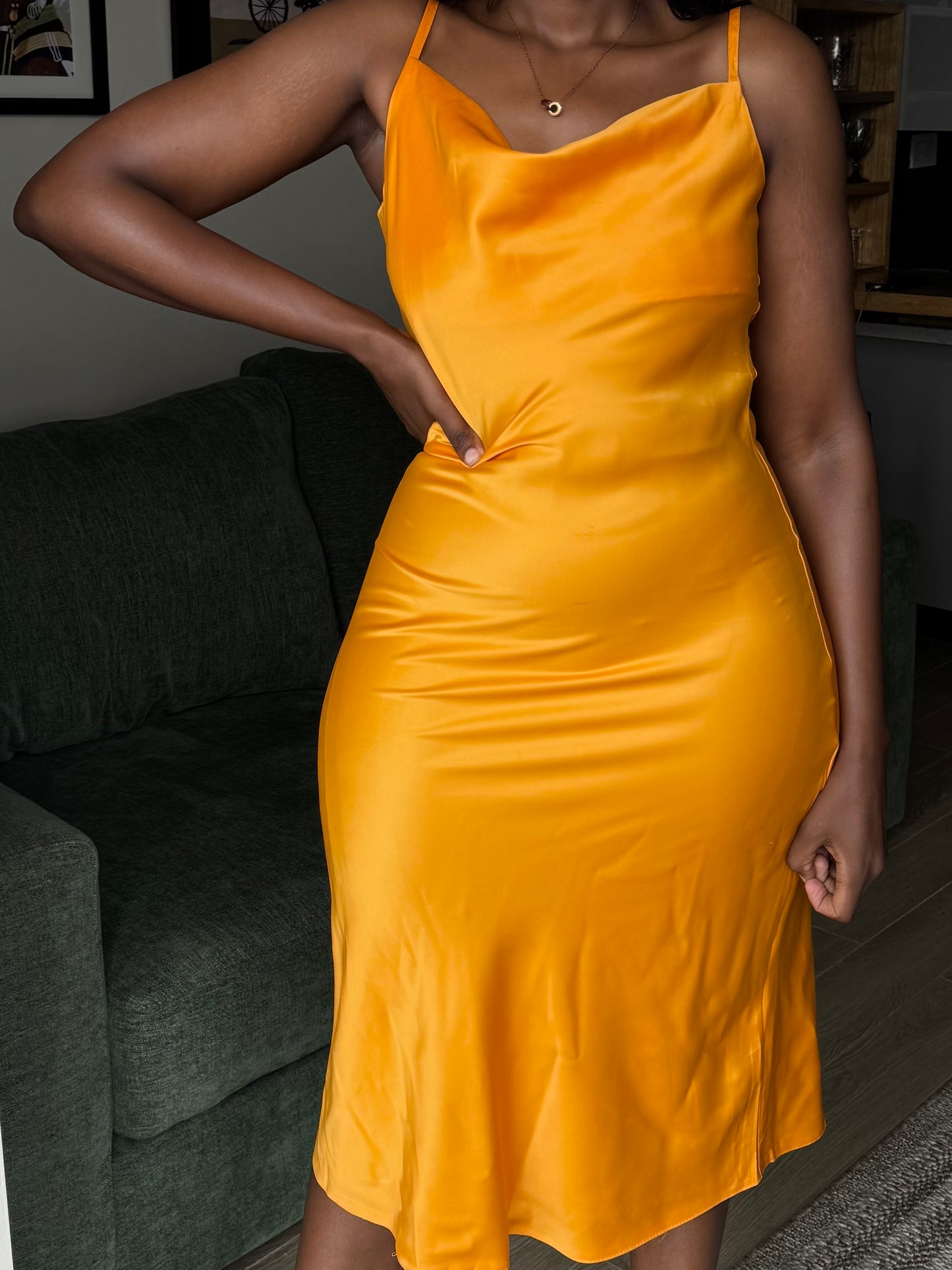 Cowl-neck Satin Midi Dress