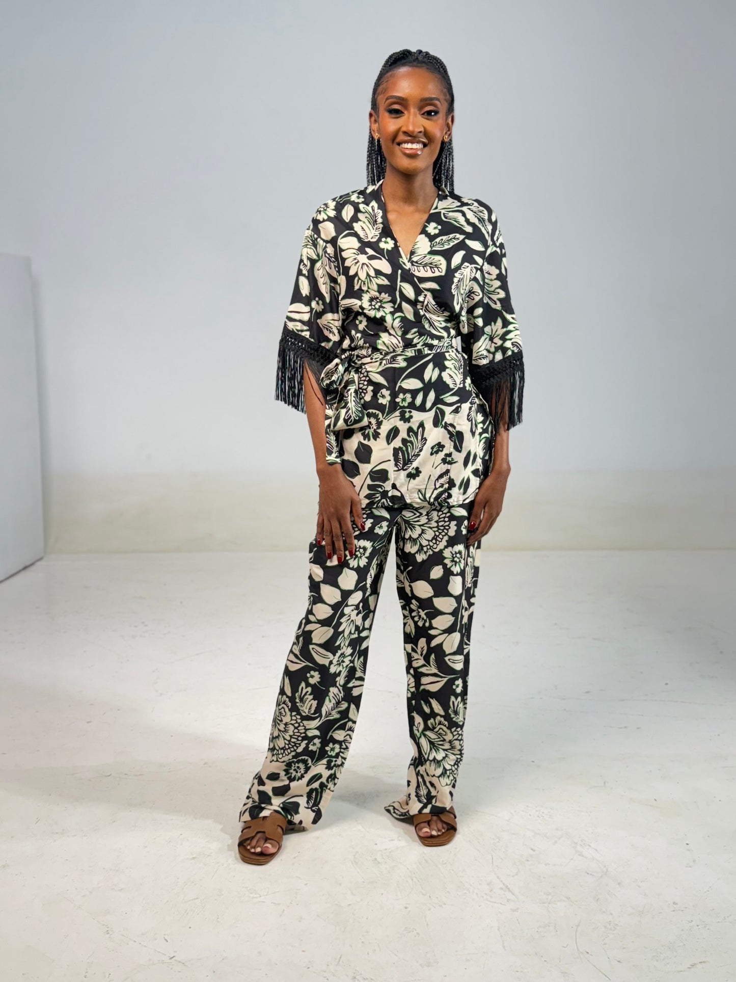 Floral Satin Fringed Wrap Set