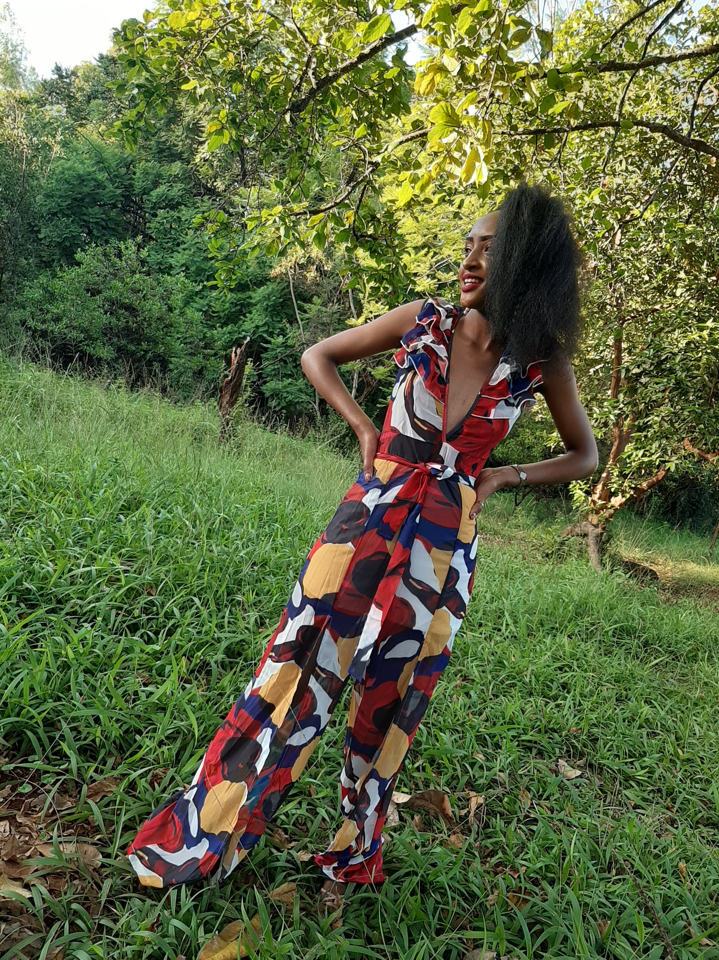 Ruffled Shoulder Chiffon Jumpsuit