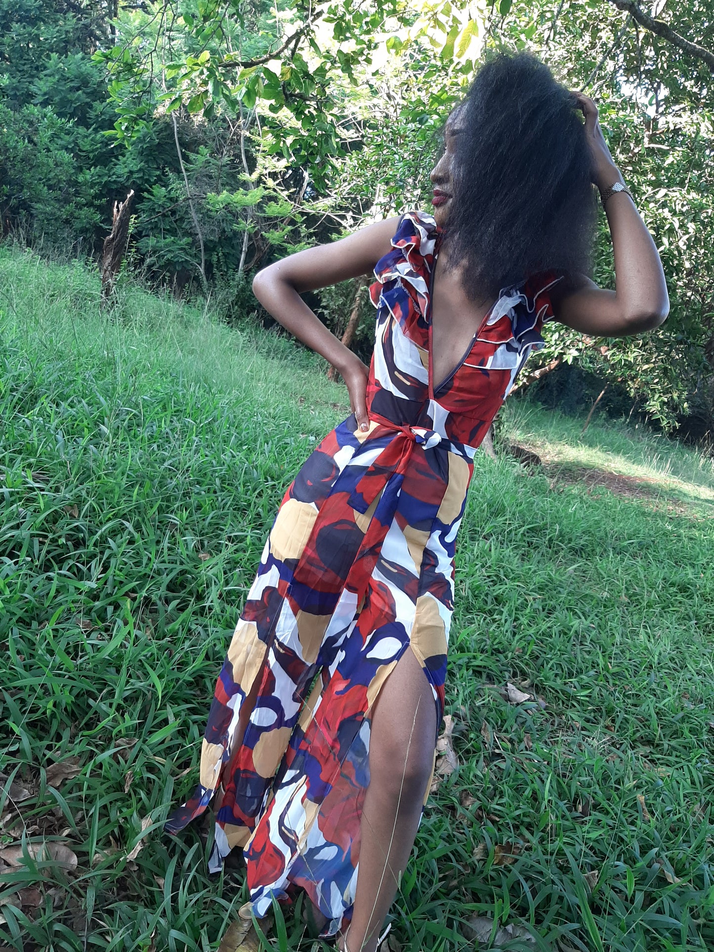 Ruffled Shoulder Chiffon Jumpsuit