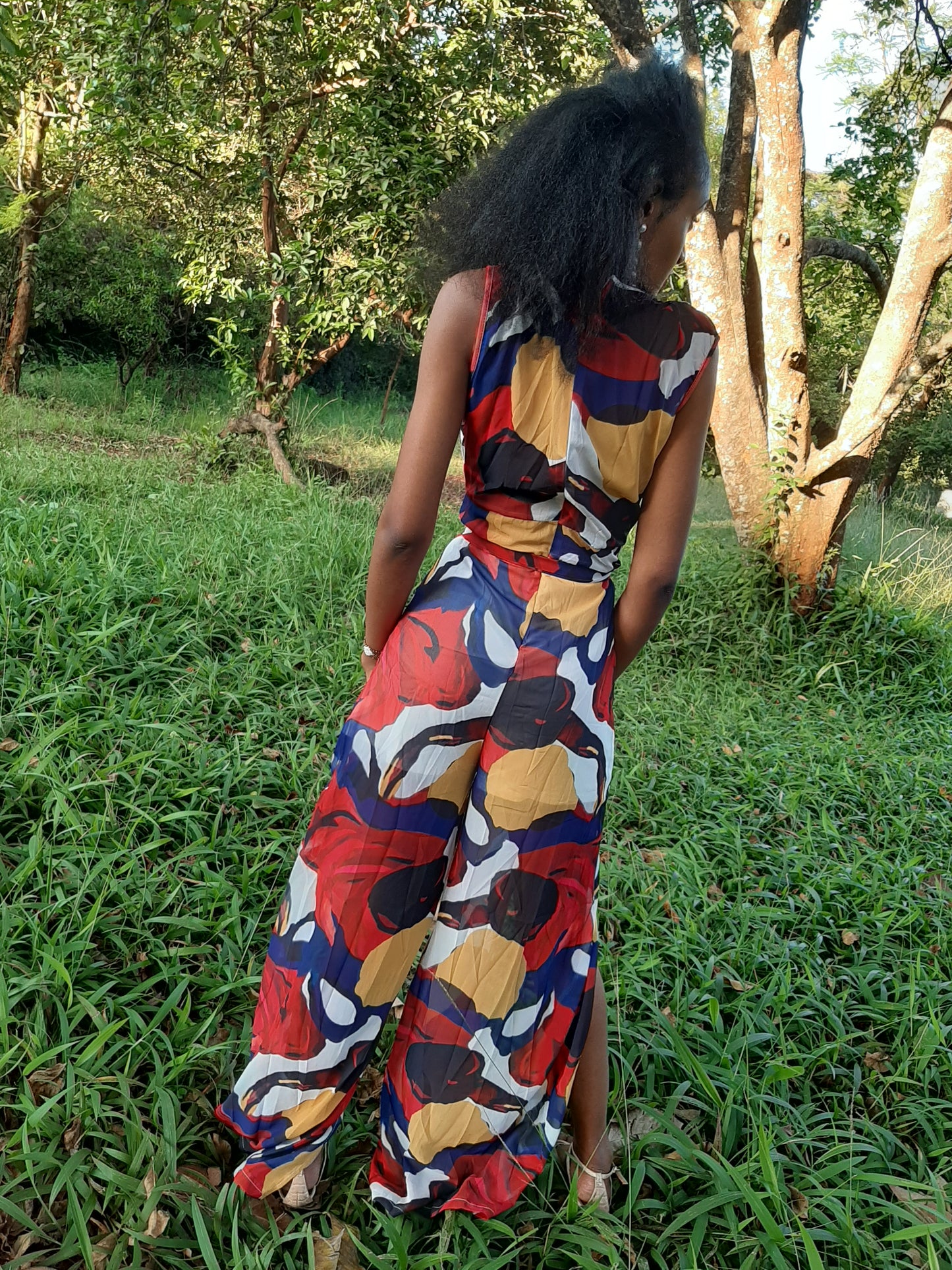 Ruffled Shoulder Chiffon Jumpsuit