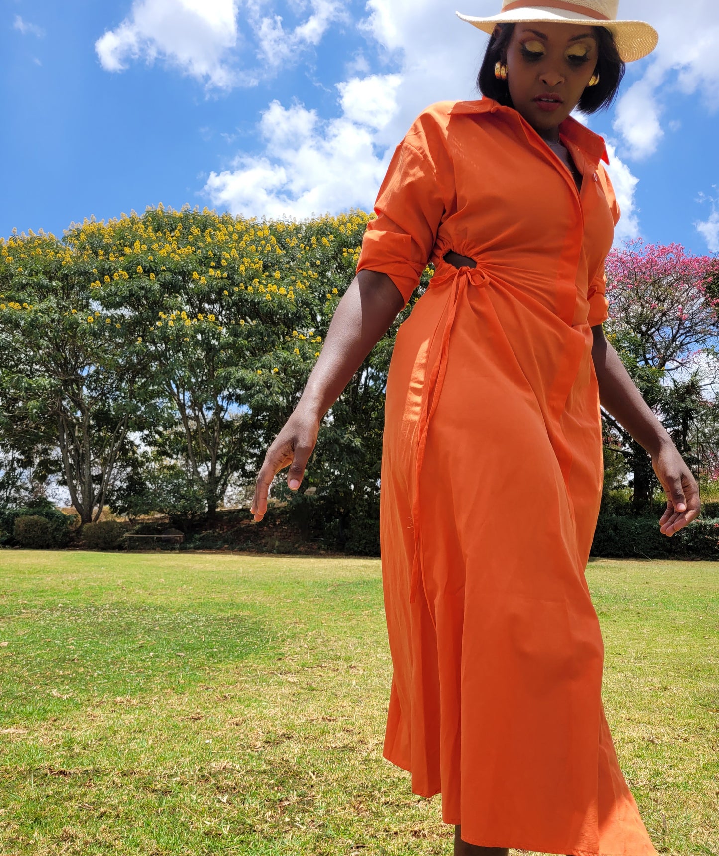 Cut-out Midi Shirt Dress