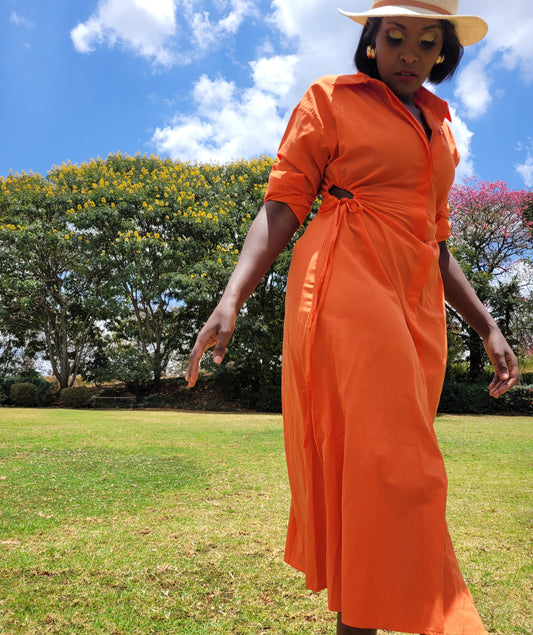 Cut-out Midi Shirt Dress