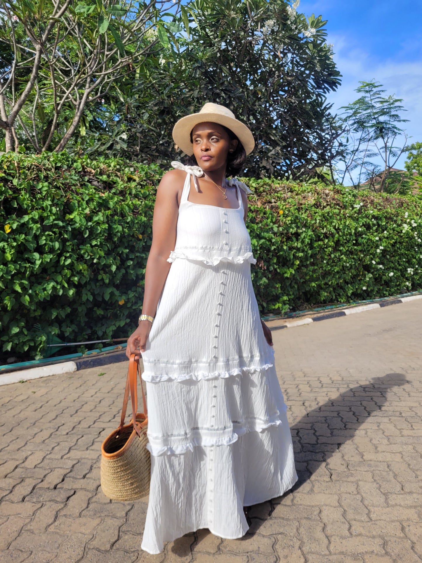 Shoulder-tie Button Down Linen Maxi