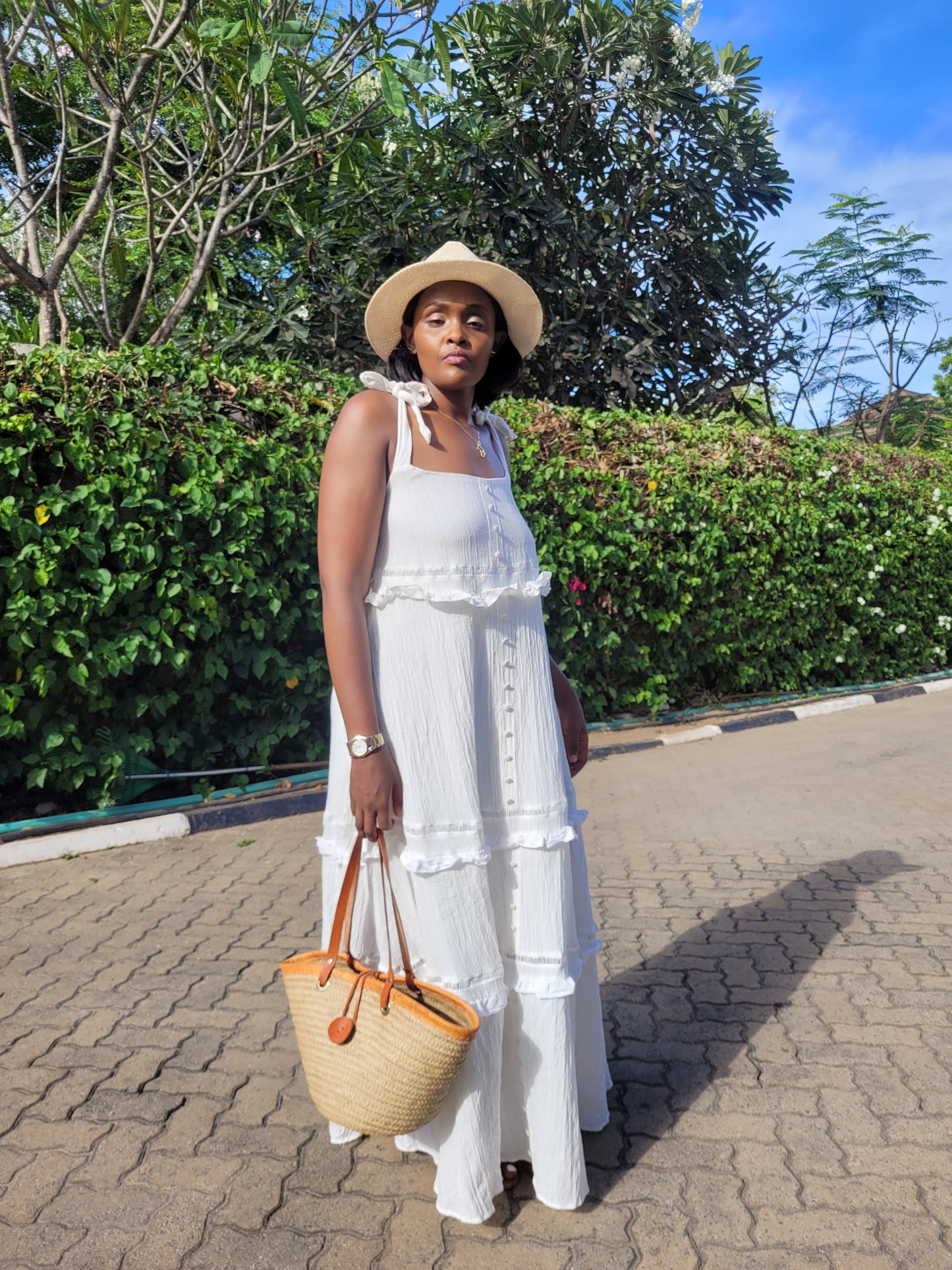 Shoulder-tie Button Down Linen Maxi