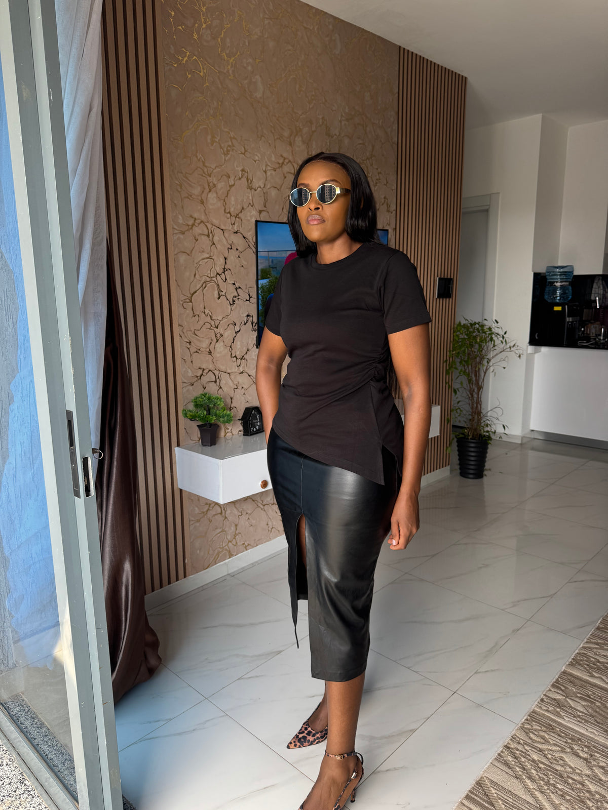 Waist-ruched Asymmetrical Snug Tee