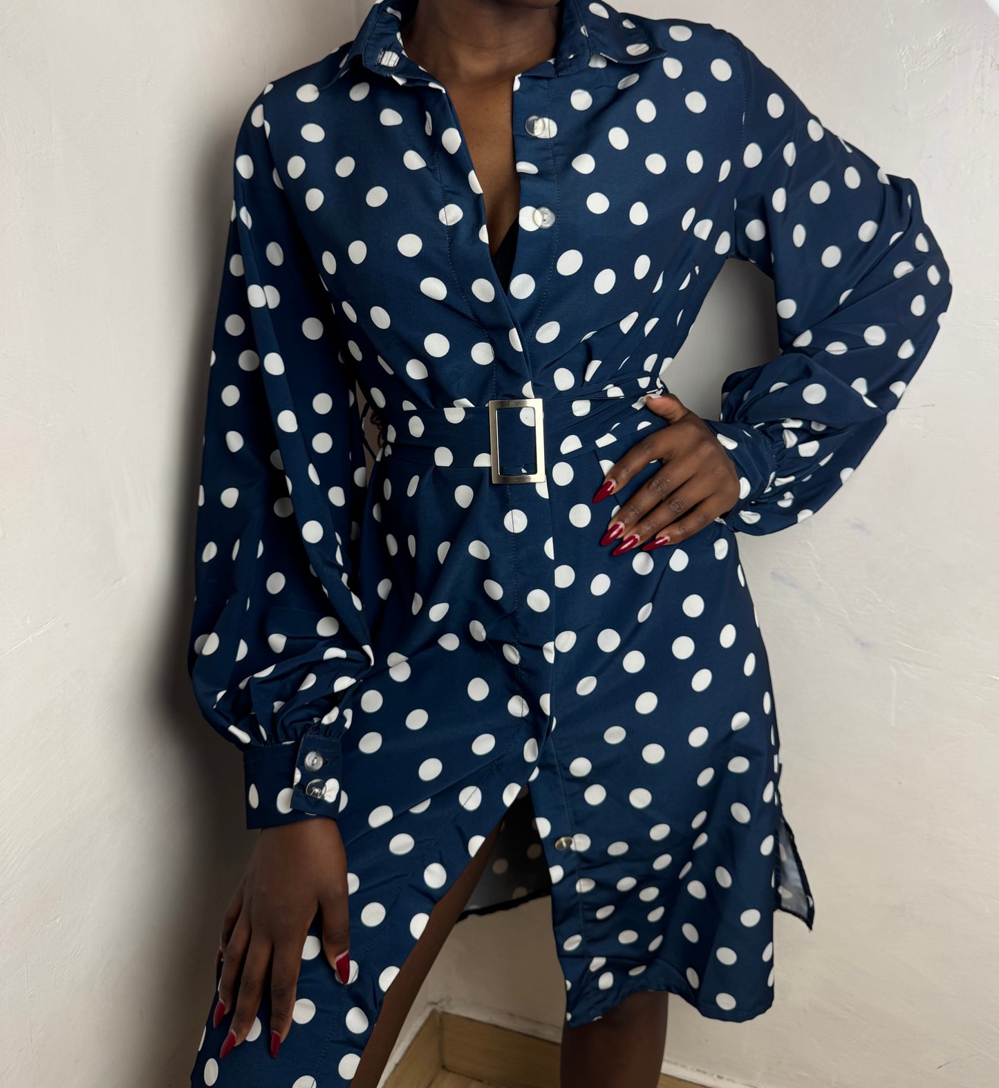 Polka Dot Side-Slit Chiffon Kimono Dress