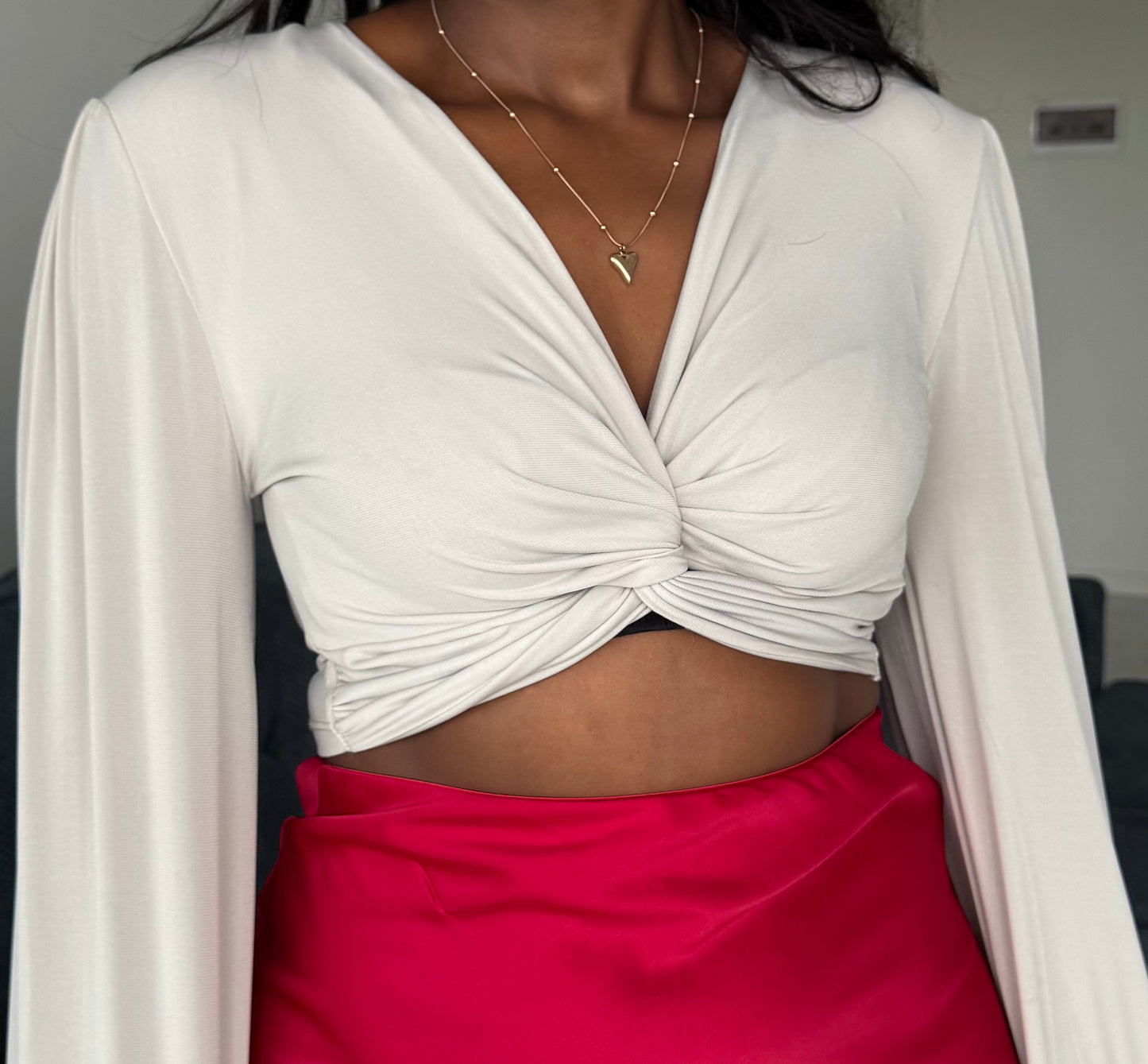 Long-Sleeve Knot Front Crop Top