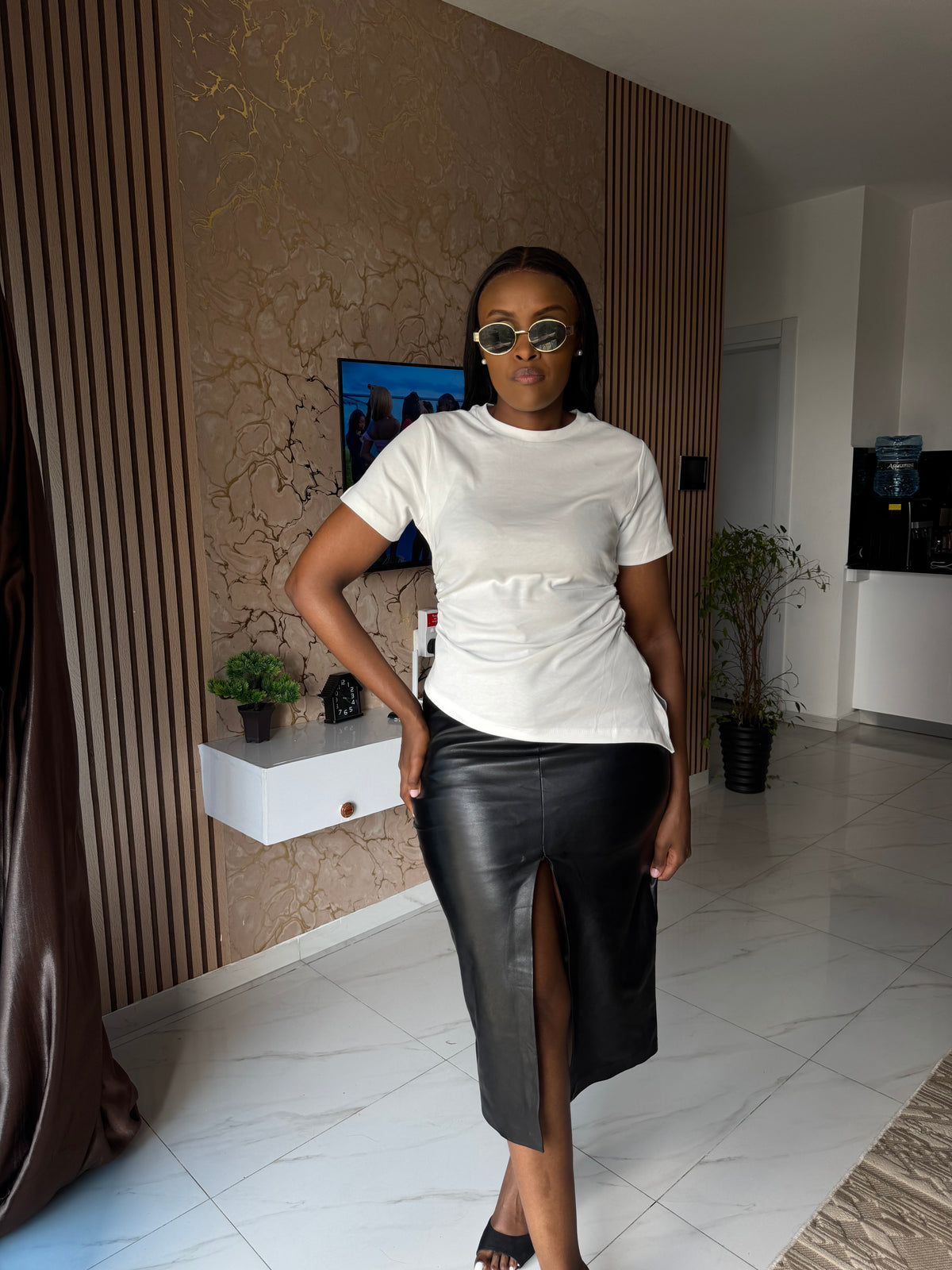 Waist-ruched Asymmetrical Snug Tee