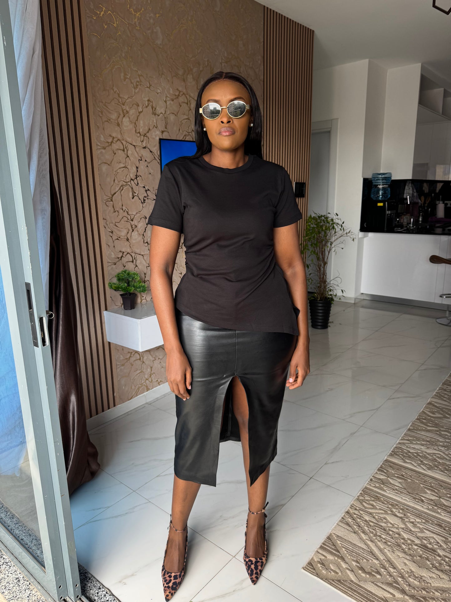 Waist-ruched Asymmetrical Snug Tee