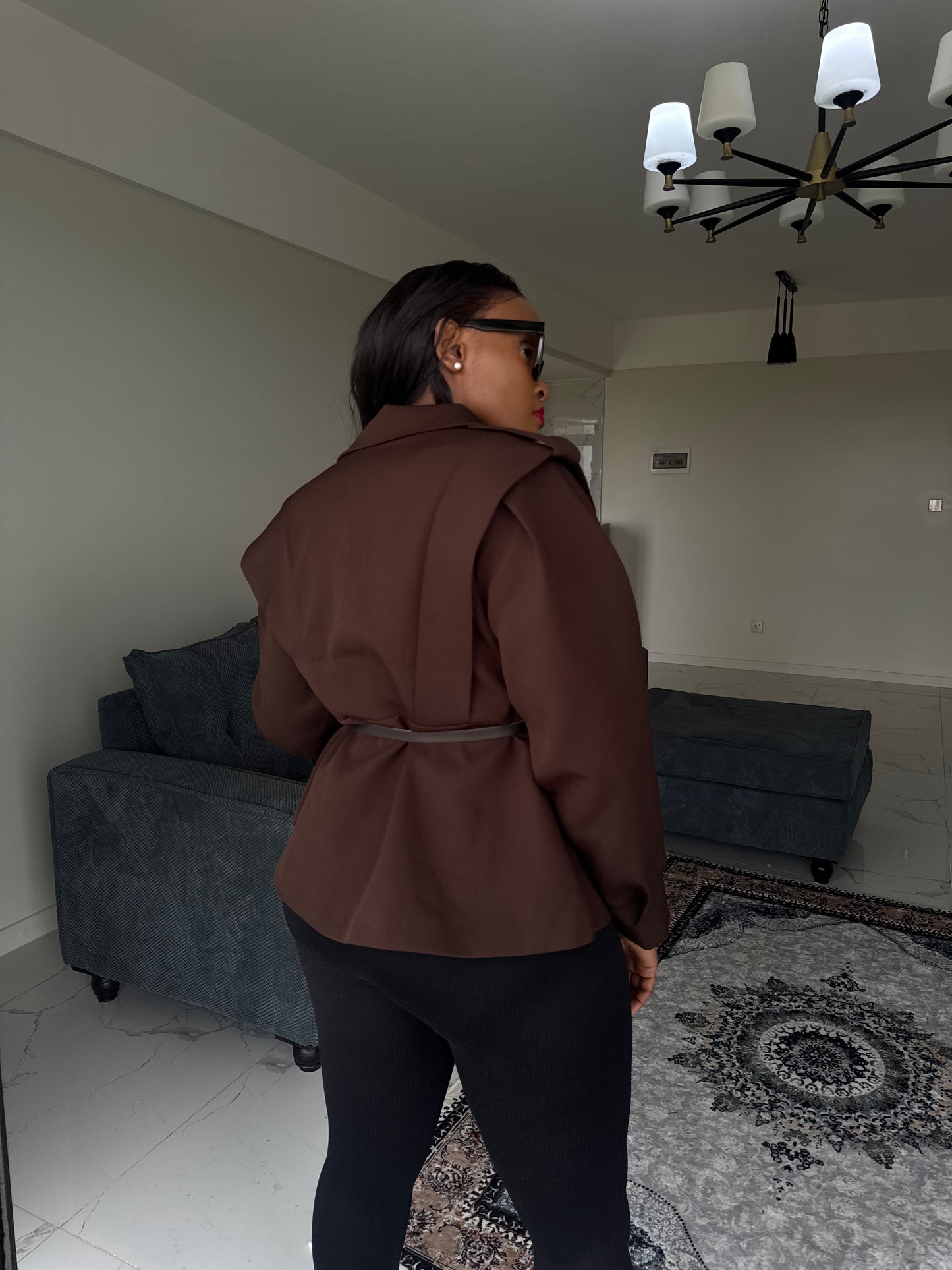 Shoulder-Padded Belted Coat