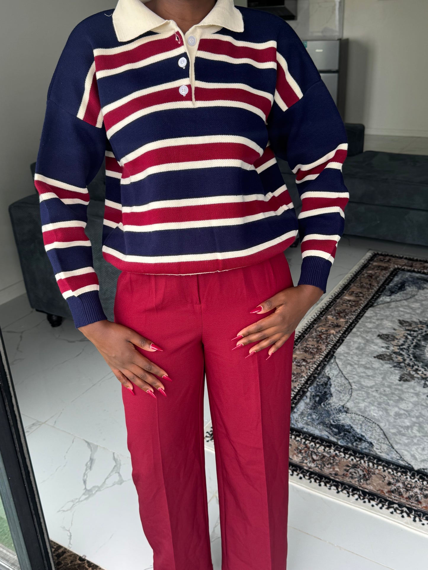 The Striped Polo Buttoned Sweater