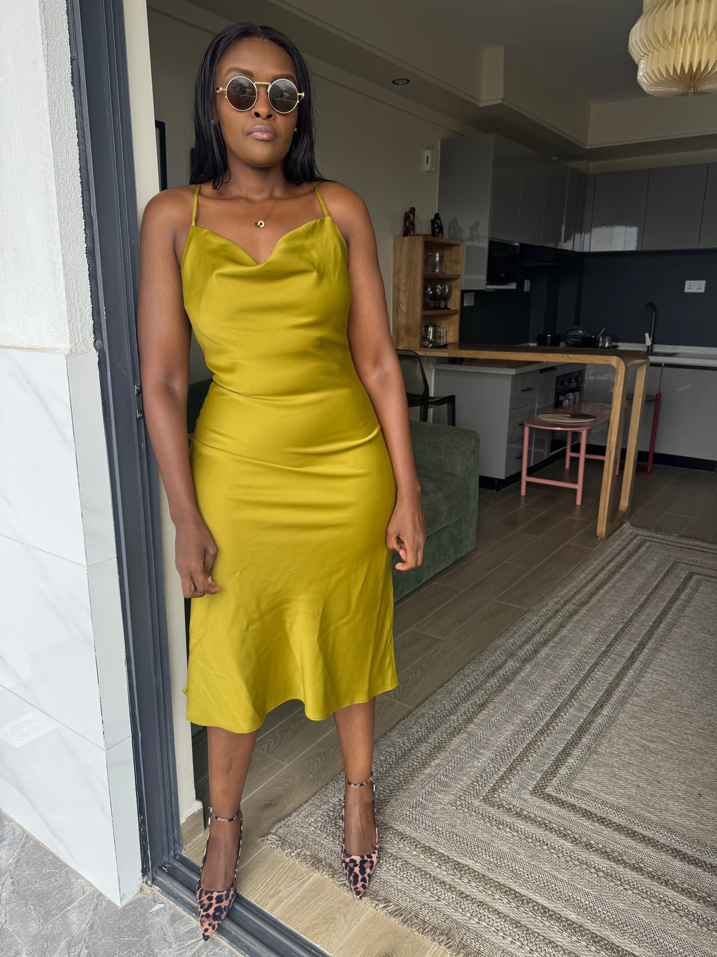 Cowl-neck Satin Midi Dress