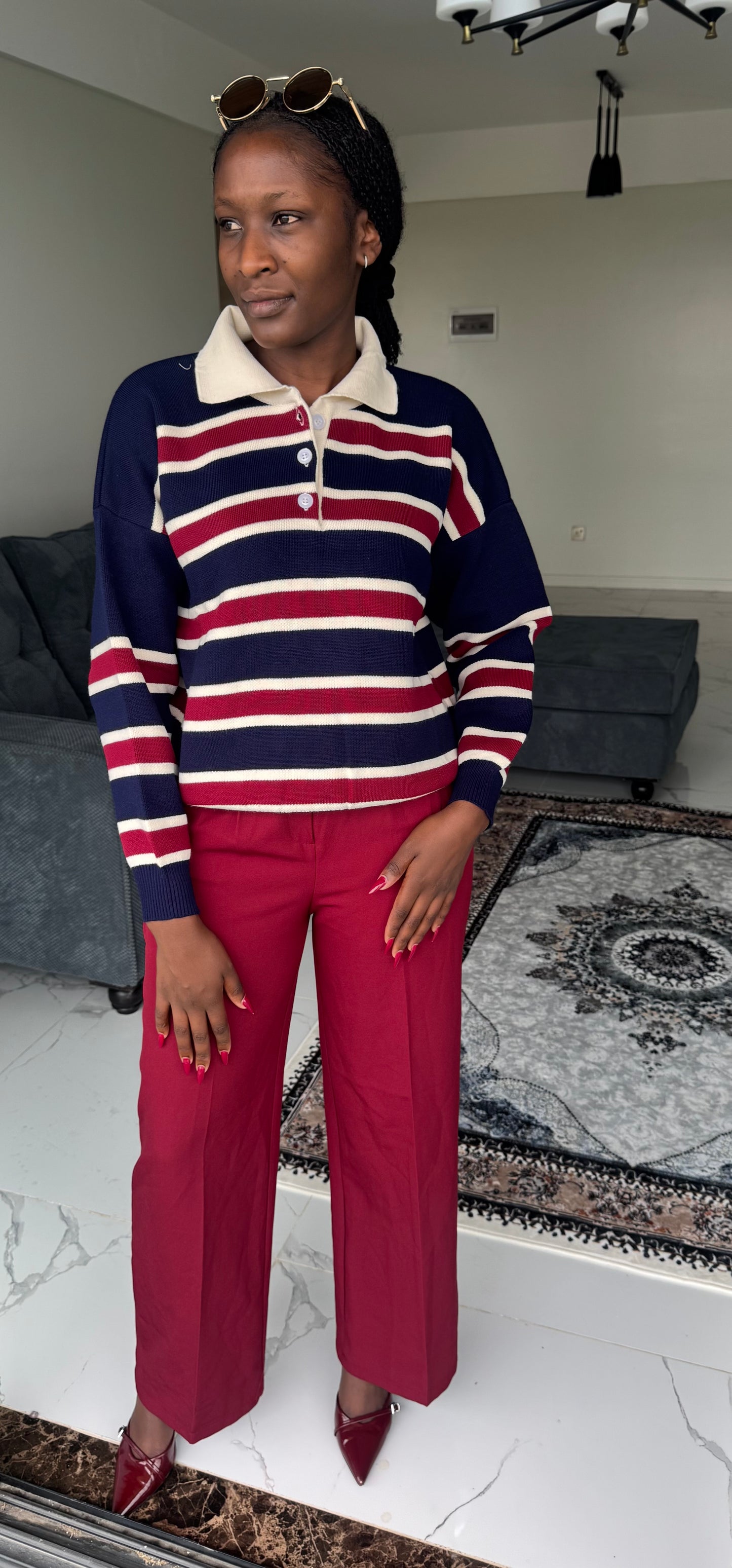 The Striped Polo Buttoned Sweater