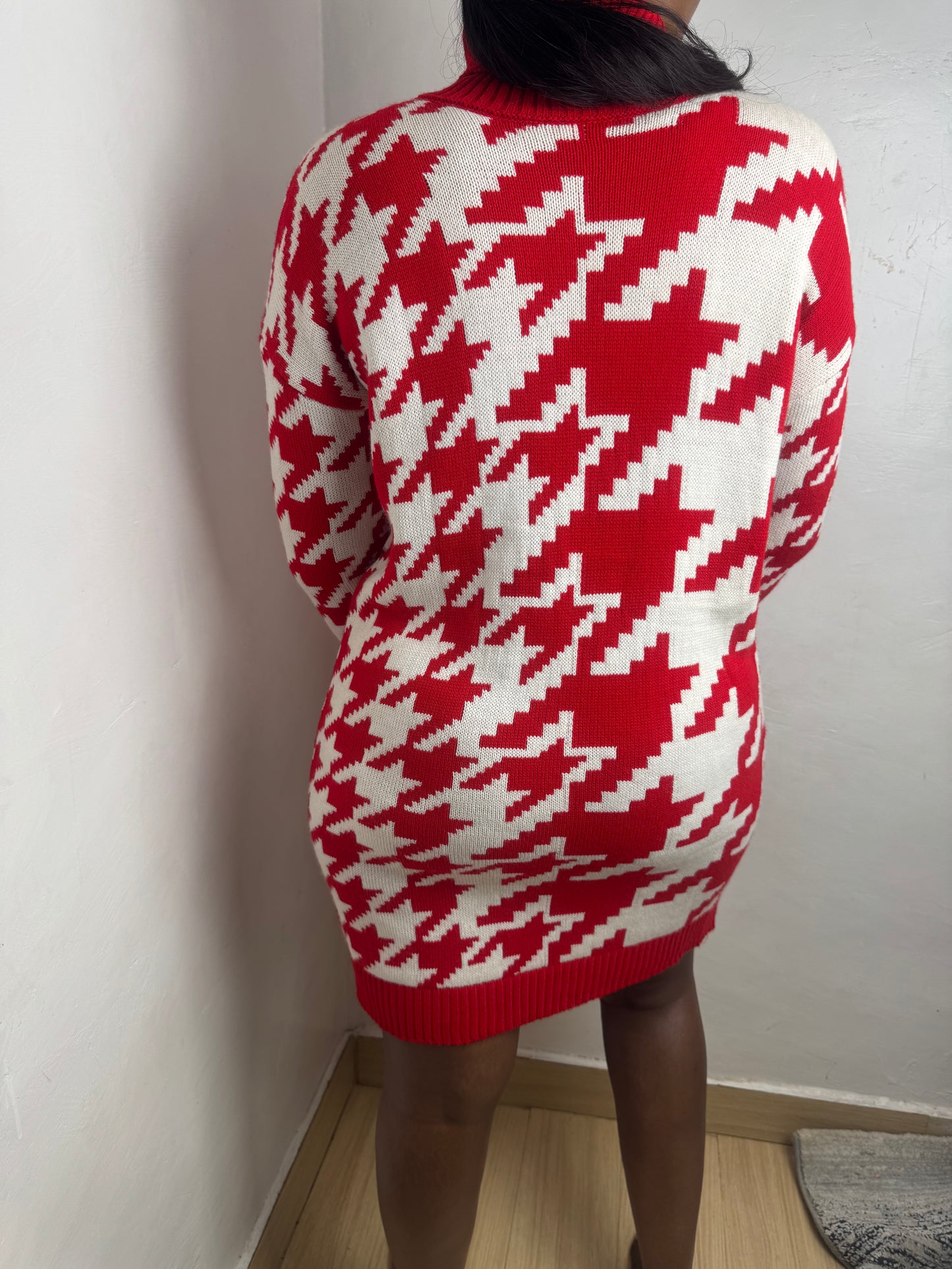 Houndstooth Turtleneck Sweater Dress