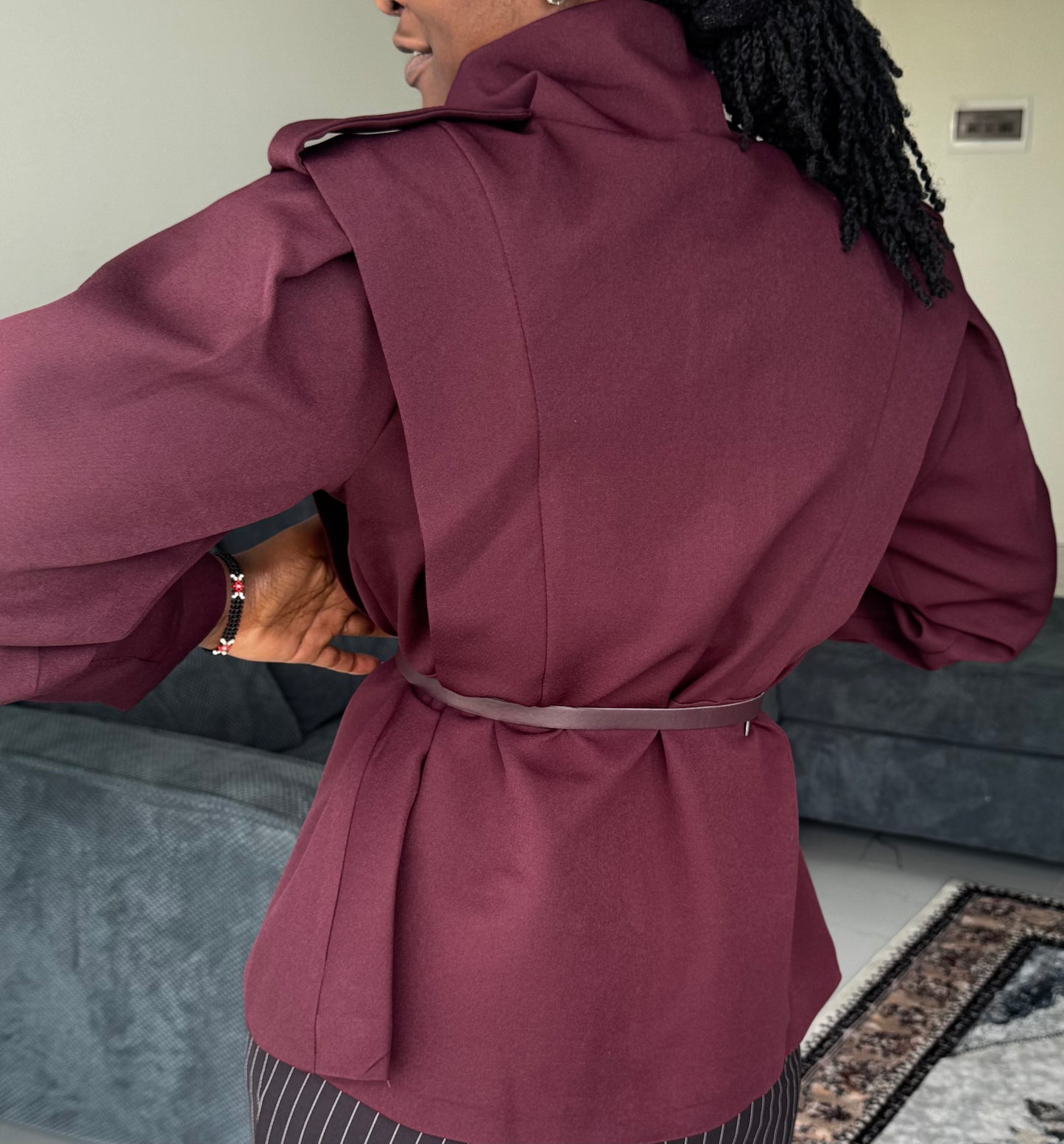 Shoulder-Padded Belted Coat