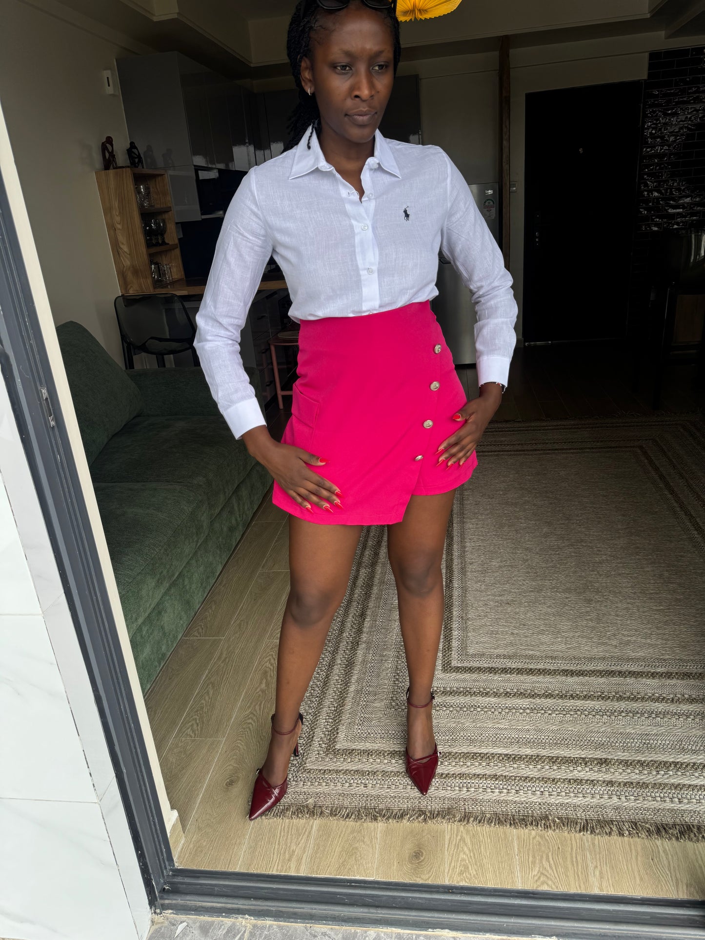 Silver-buttoned Cargo Skorts