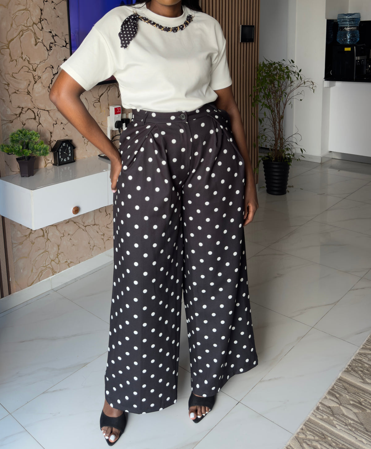 Chained Polka Scarf Neck Tee
