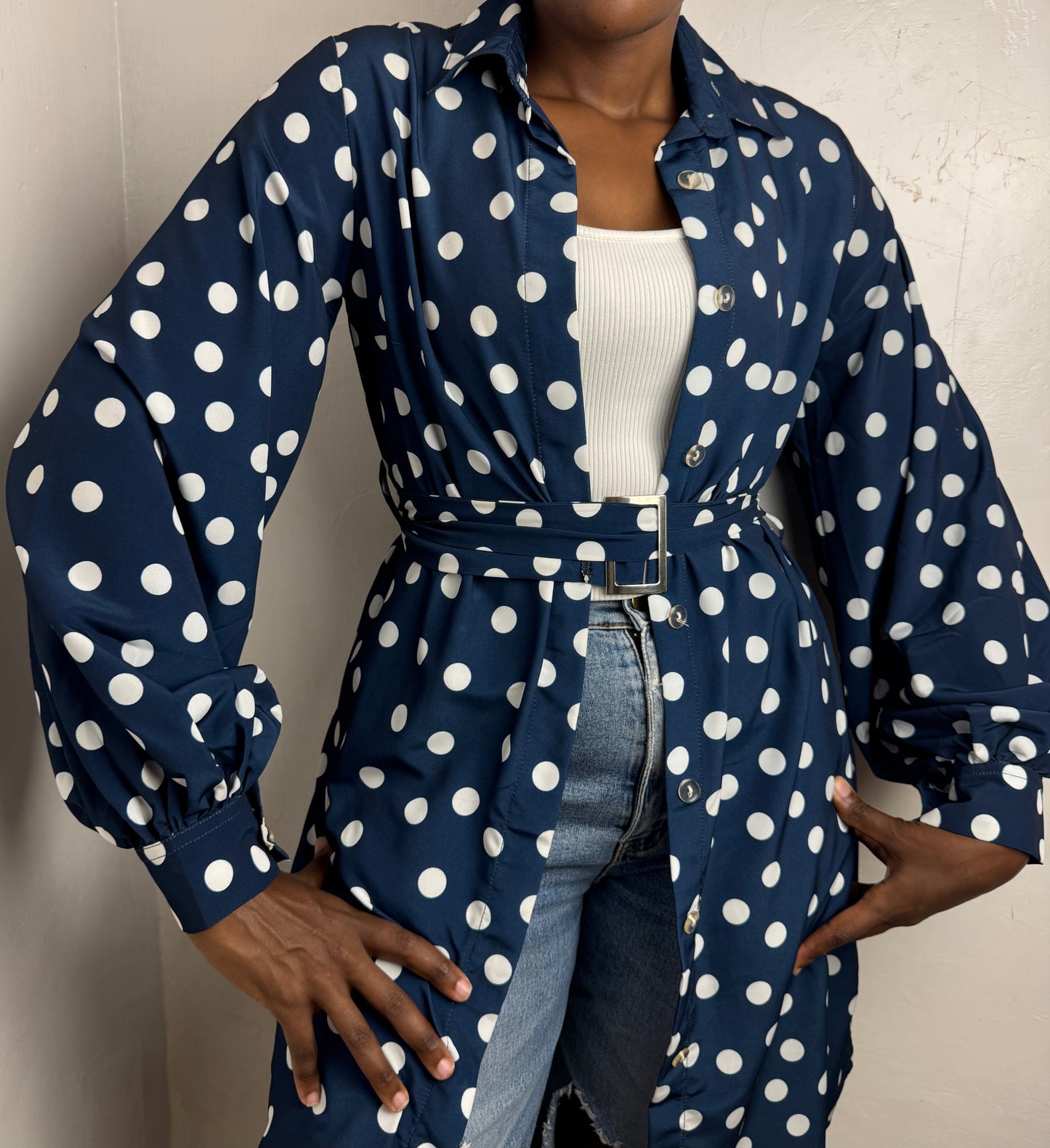 Polka Dot Side-Slit Chiffon Kimono Dress