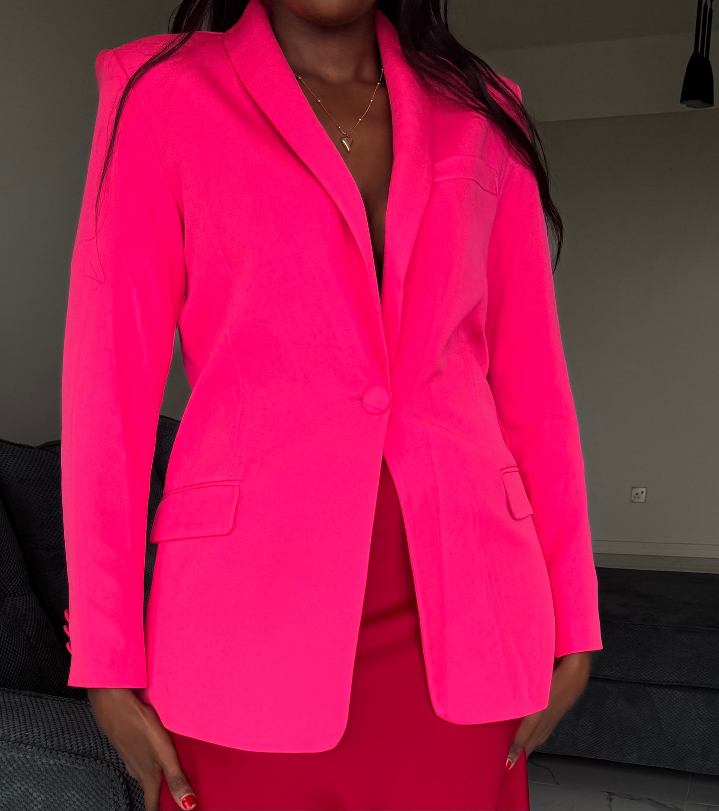 Hot Pink Shoulder Padded Blazer