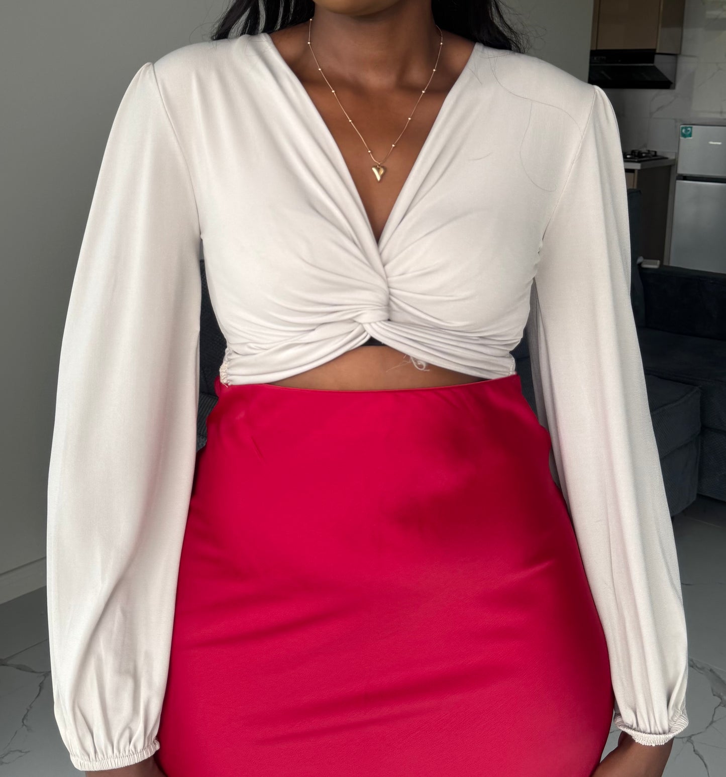 Long-Sleeve Knot Front Crop Top