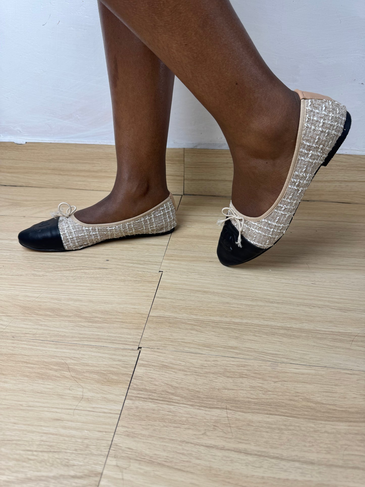 Two-toned Chanel-inspired Tweed Flats