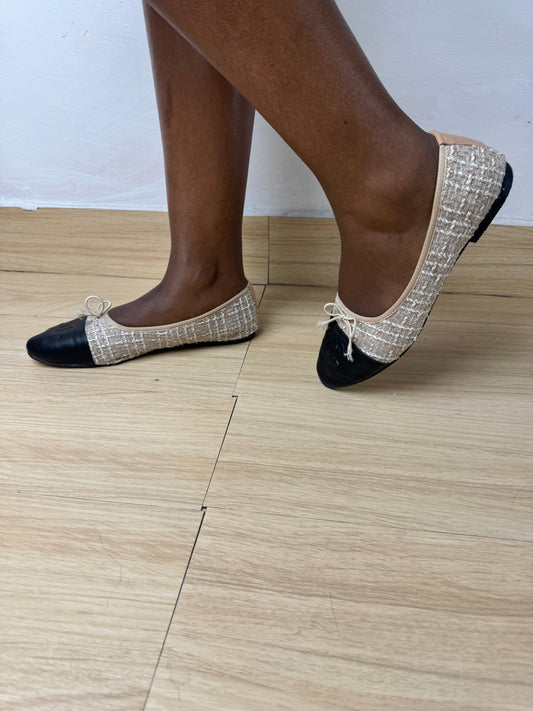 Two-toned Chanel-inspired Tweed Flats