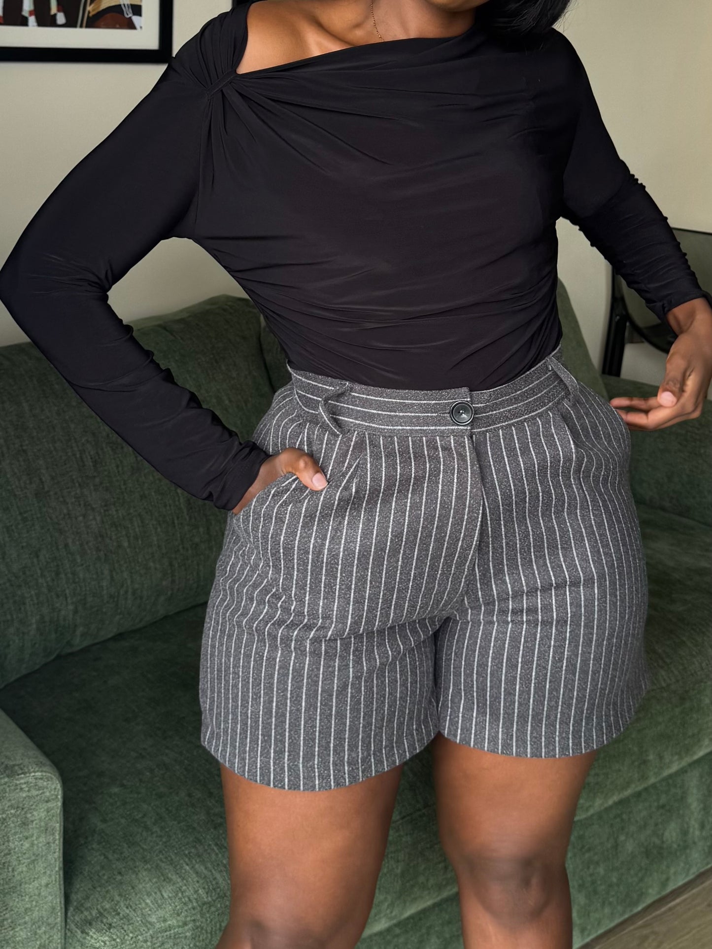 Asymmetrical V-neck Ruched Slinky Top