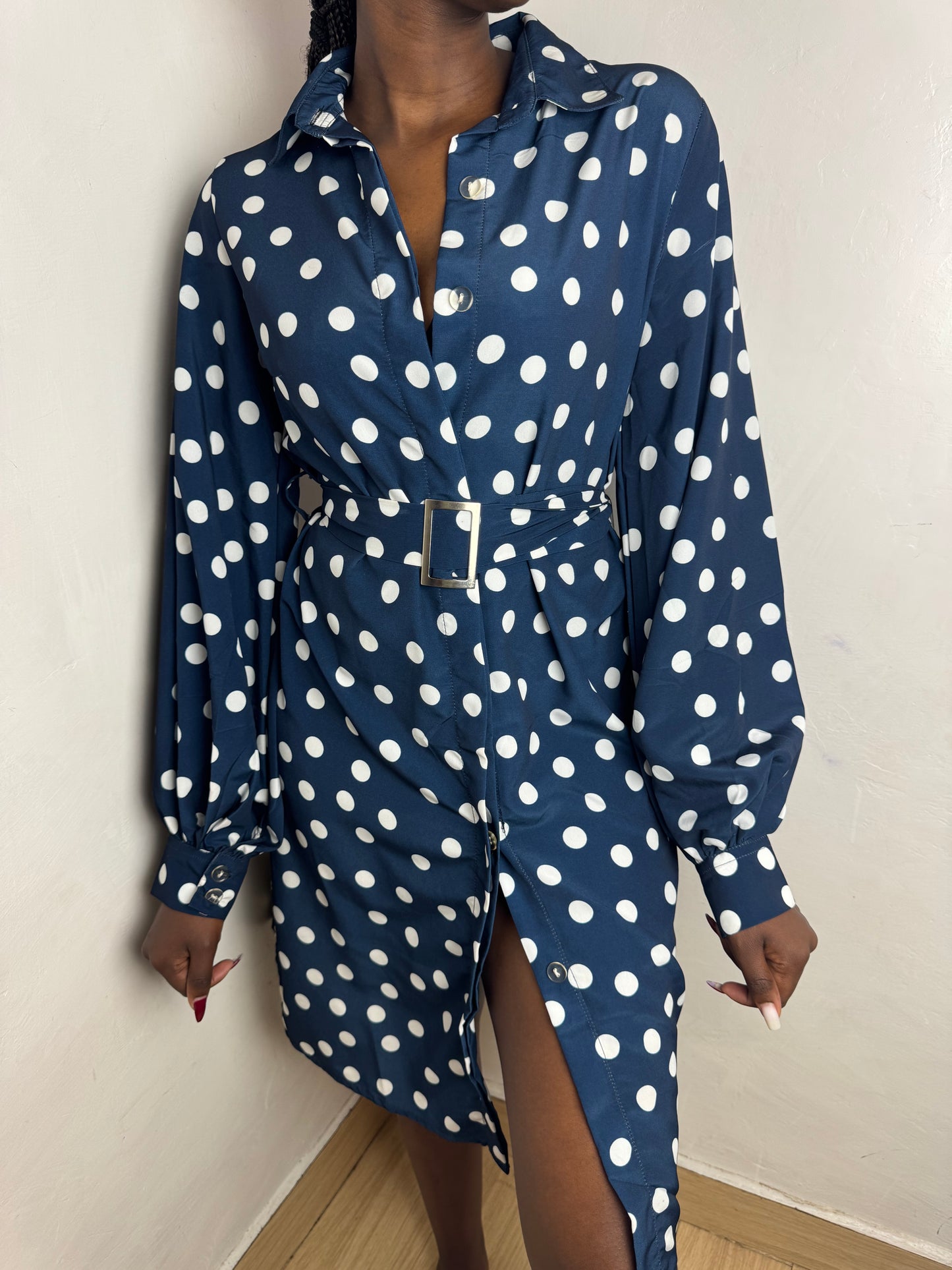 Polka Dot Side-Slit Chiffon Kimono Dress