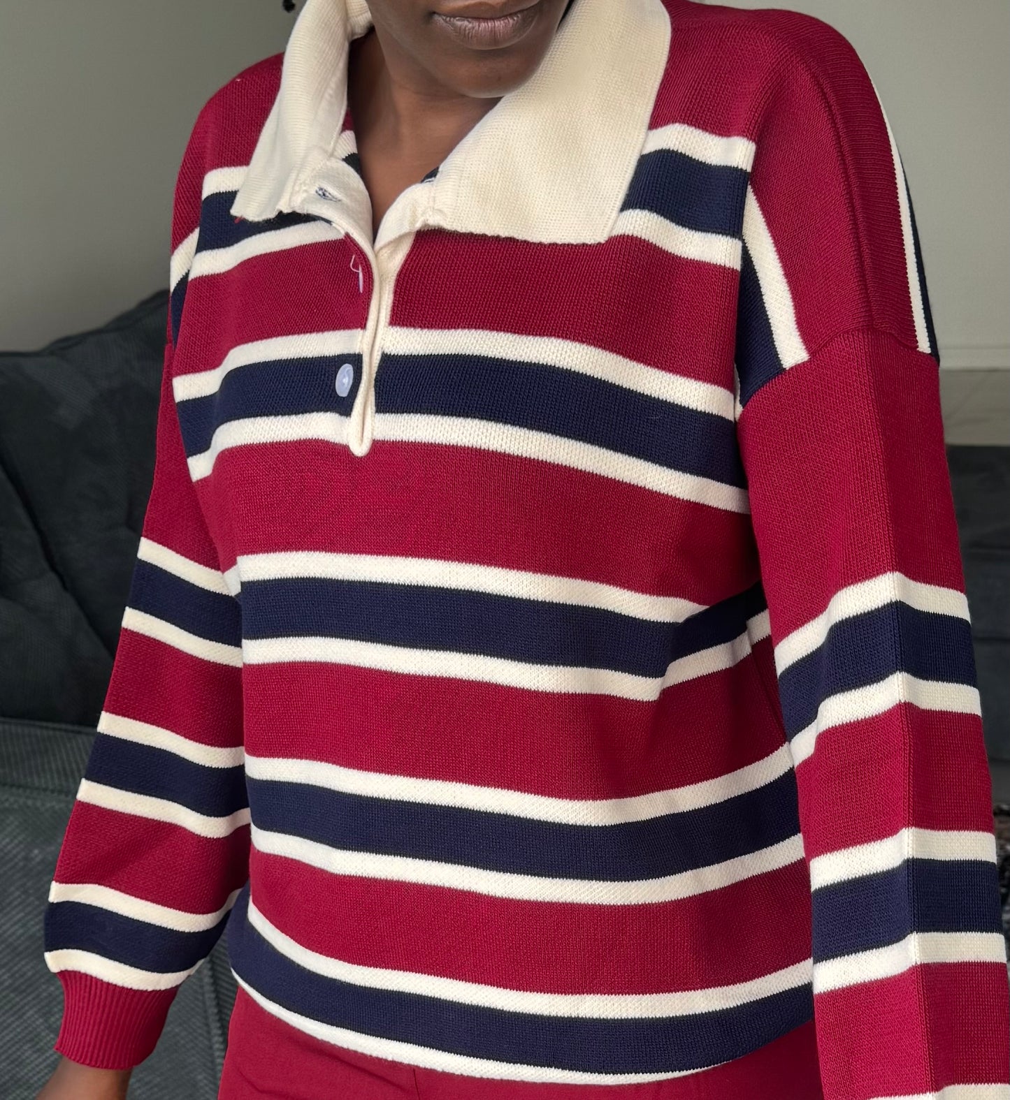 The Striped Polo Buttoned Sweater