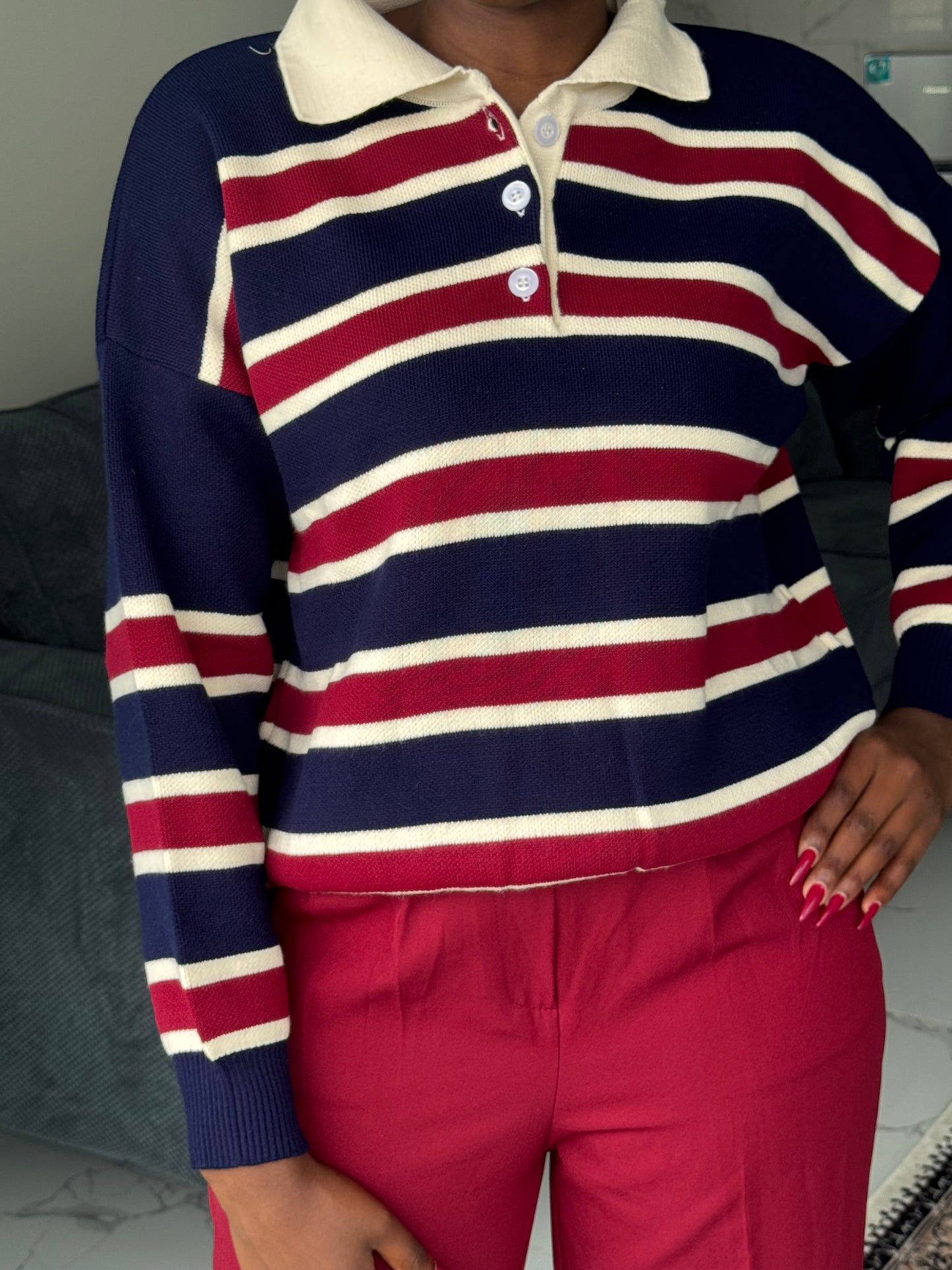 The Striped Polo Buttoned Sweater