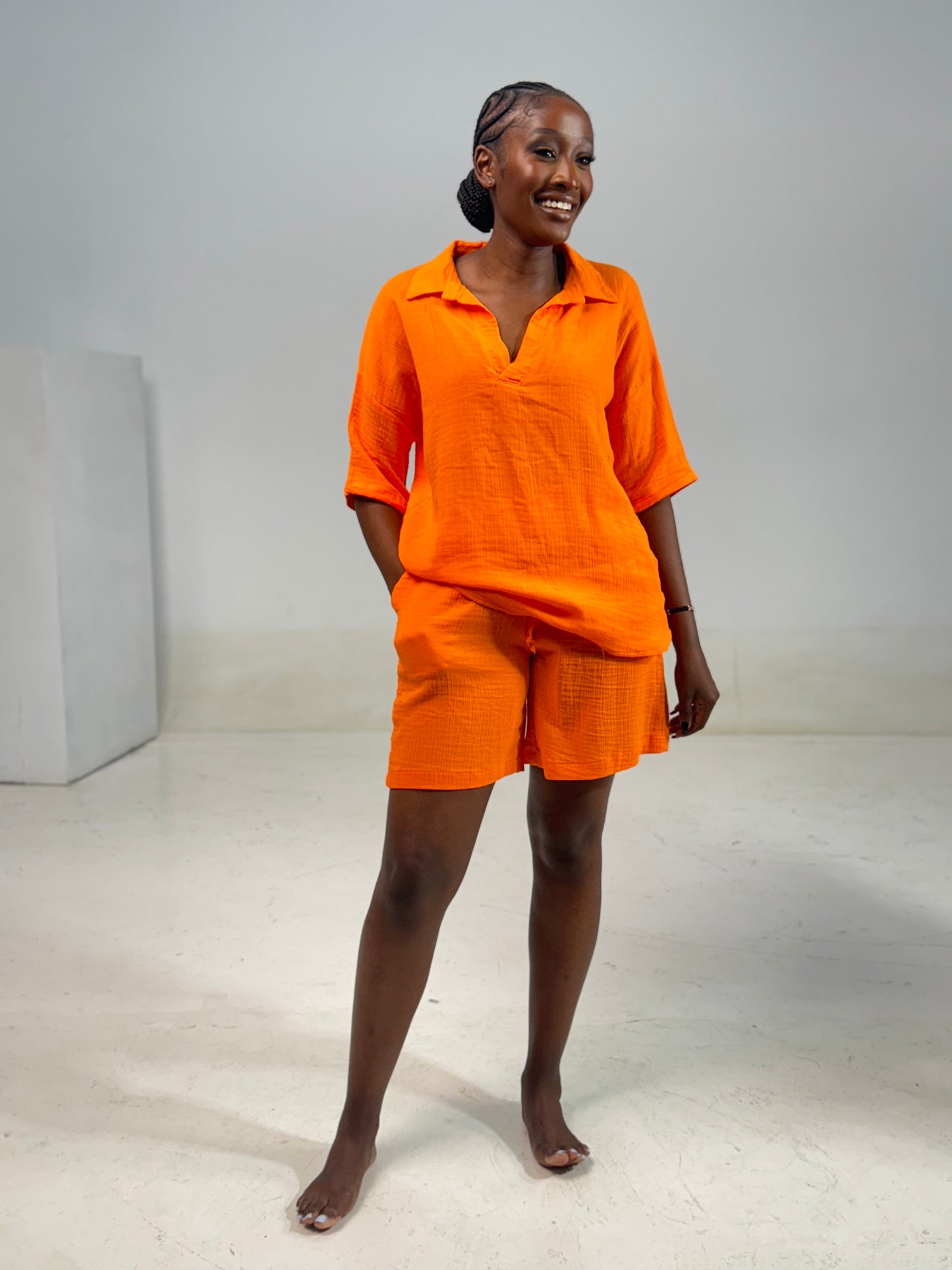 Polo-neck Linen Set