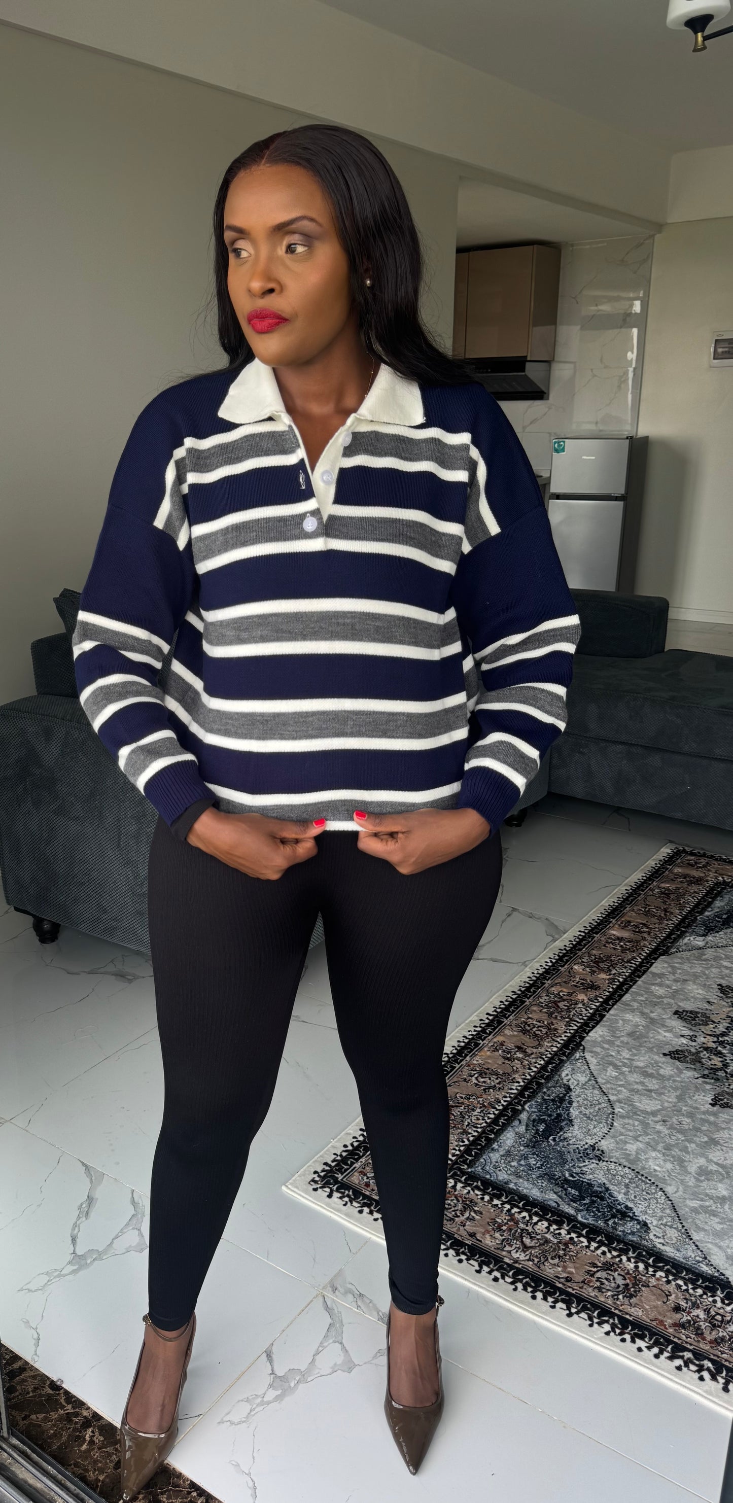 The Striped Polo Buttoned Sweater