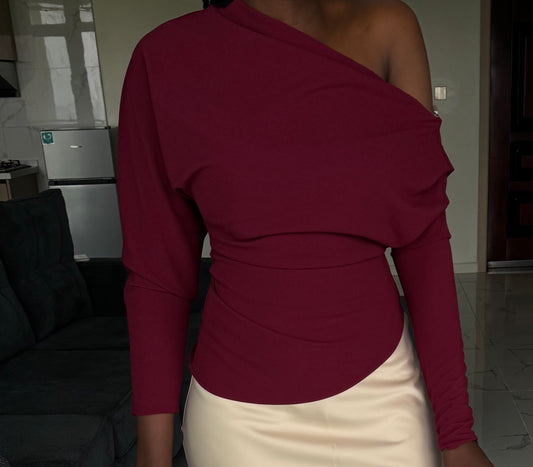 One-hand Offshoulder Asymmetrical Long-Sleeved Top
