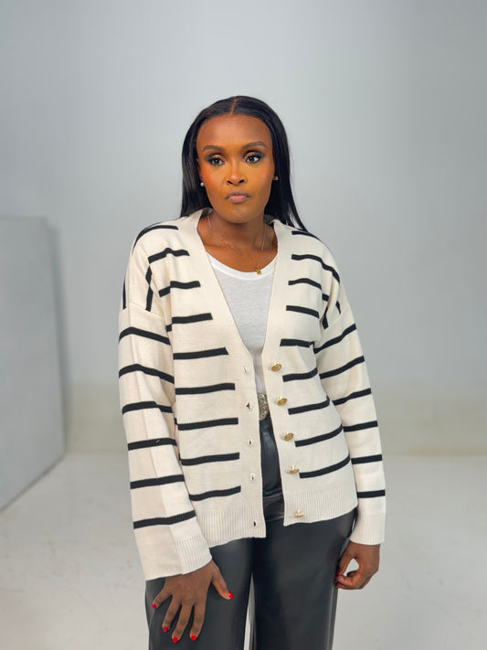 Massimo gold-buttoned striped cardigan