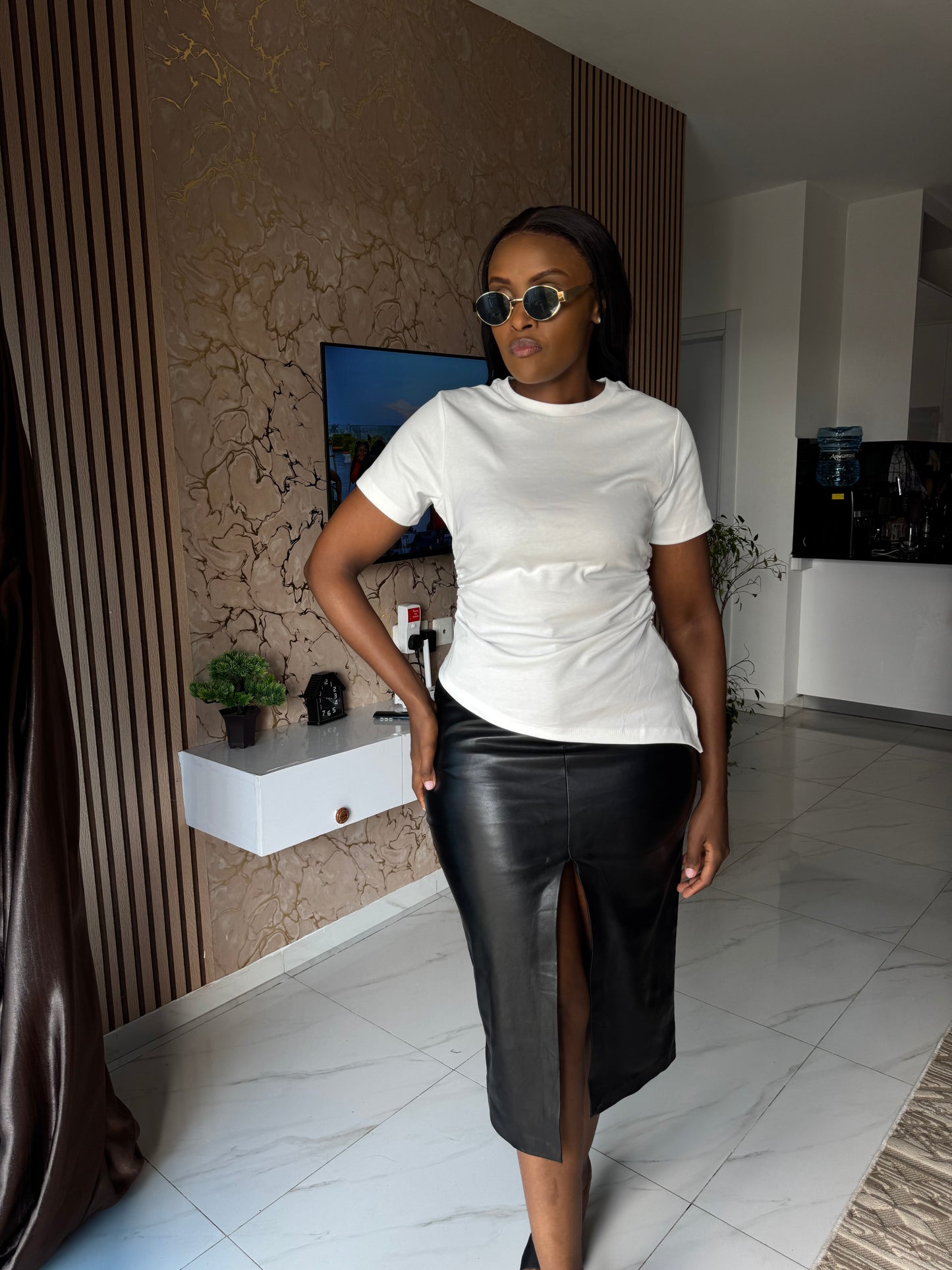Waist-ruched Asymmetrical Snug Tee